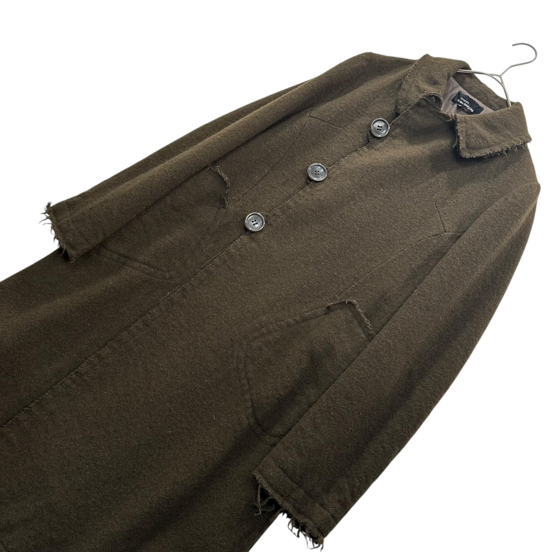 tricot COMME des GARCONS(トリココムデギャルソン) 03AW Crop-Top Big-Button Stand-Collar Wool Coat カットオフ ビッグボタン ステンカラー ウール コート TL-C001 M オリーブ AD2003
