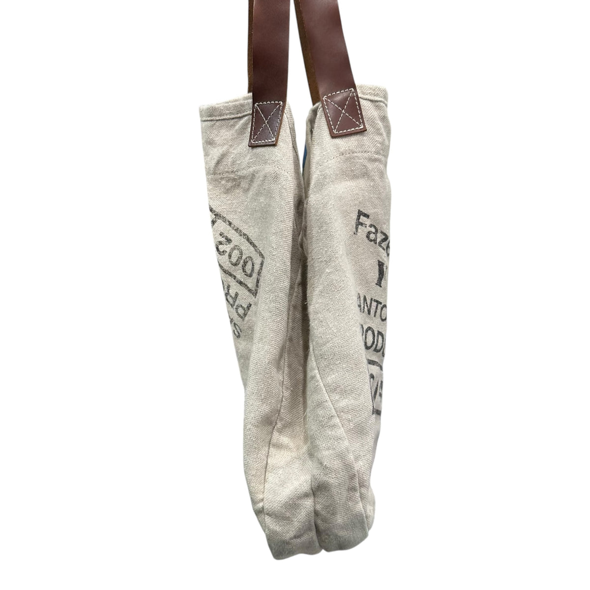 COMME des GARCONS JUNYA WATANABE MAN PINK(コムデギャルソンジュンヤワタナベマンピンク) 2000's Coffee sack tote bagコーヒー豆袋 プリント リネン トート バッグ UM-K213 アイボリー×ブラウン レザー ハンドル