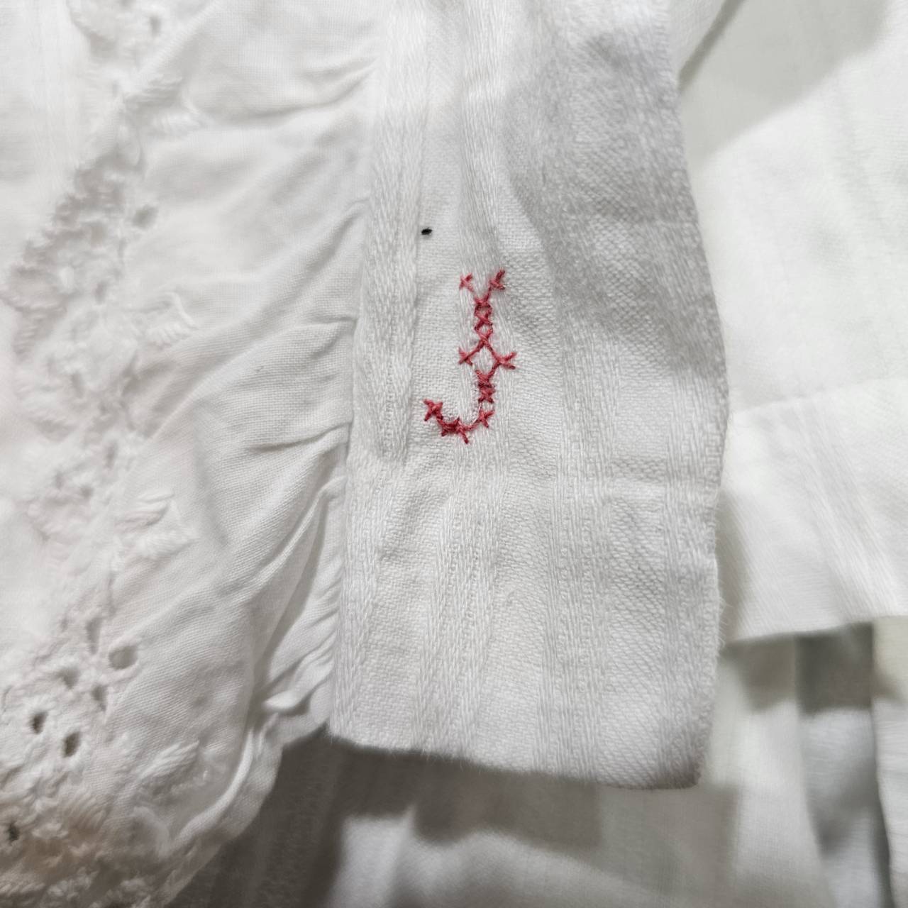 Euro vintage(ヨーロッパヴィンテージ) Vintage Cutwork Lace Long Sleeve Stripe Blouse ヴィンテージ カットワーク レース 長袖 ストライプ ブラウス FREE ホワイト 裾にネーム刺繍有