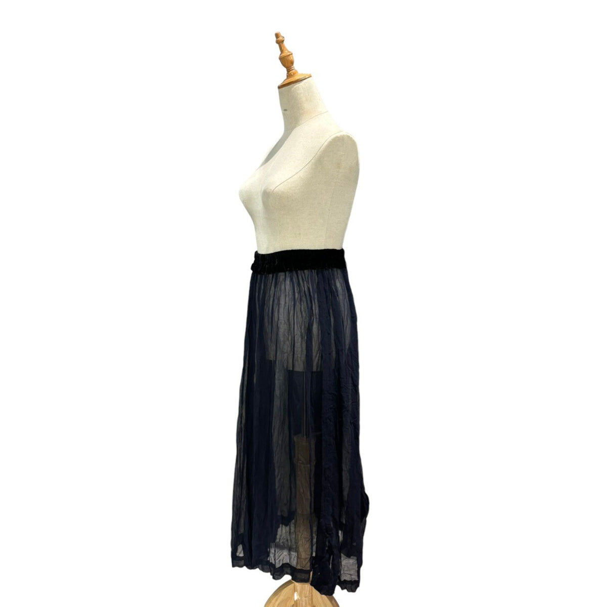 robe de chambre COMME des GARCONS(ローブドシャンブルコムデギャルソン) 1998AW Velvet-Waist Sheer Rayon Skirt ベルベット ウエスト シアー レーヨン スカート RS-100360 FREE ネイビー AD1998 90s アーカイブ