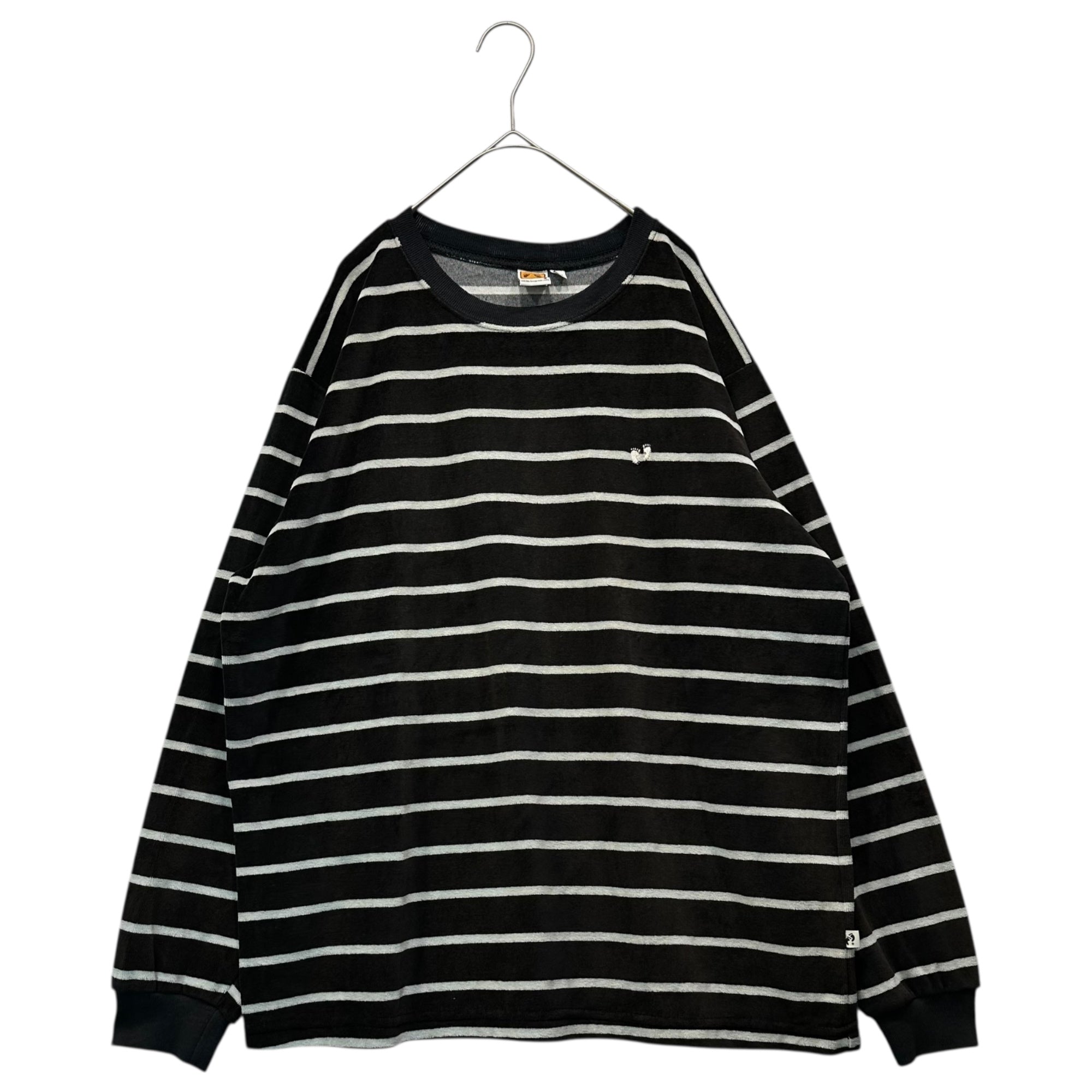 HANG TEN HANGTEN(ハンテン) 90's Vintage Velour Border L/S Tee ヴィンテージ ベロア ボーダー カットソー M ブラック×ホワイト 90年代 長袖 Tシャツ スウェット