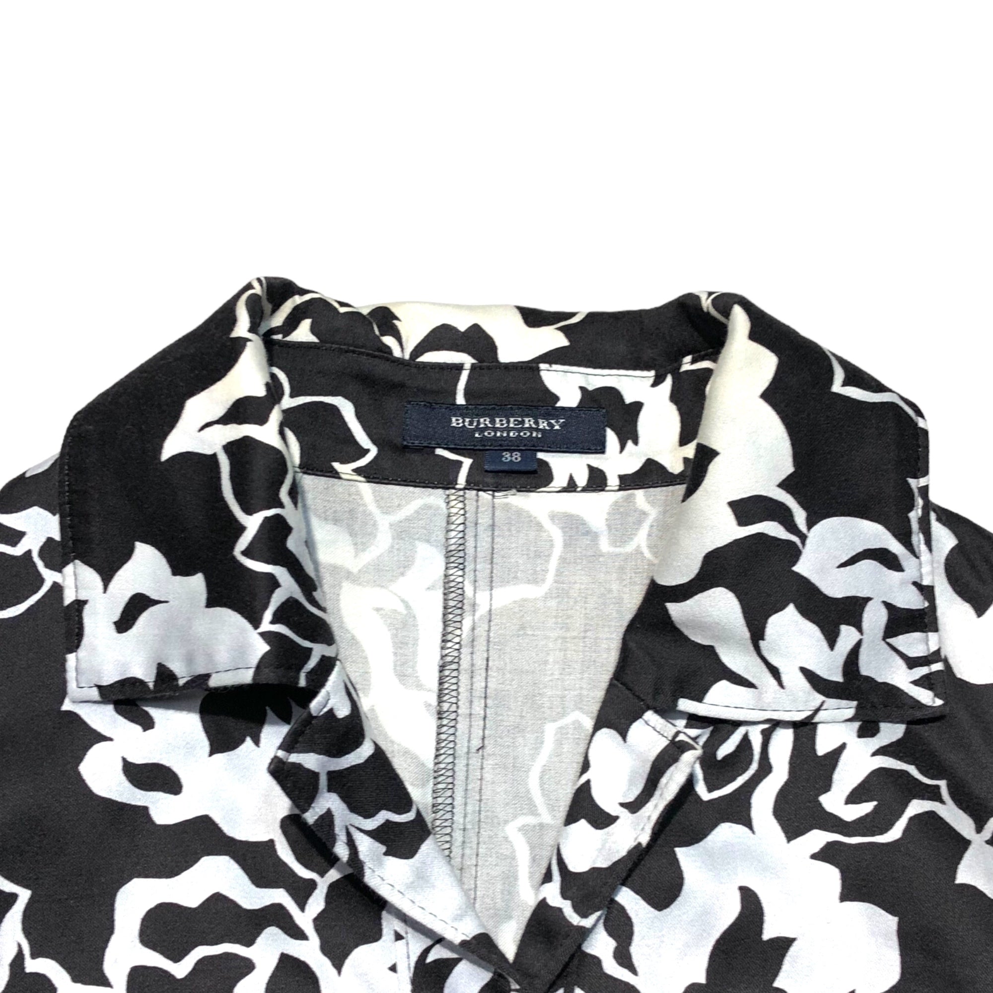 BURBERRY LONDON(バーバリーロンドン) Flower print belted sleeveless long dress フラワー プリント ベルテッド ノースリーブ ロング ワンピース FMA98-507 38(M程度) ブラック×ホワイト ベルト付き 花柄