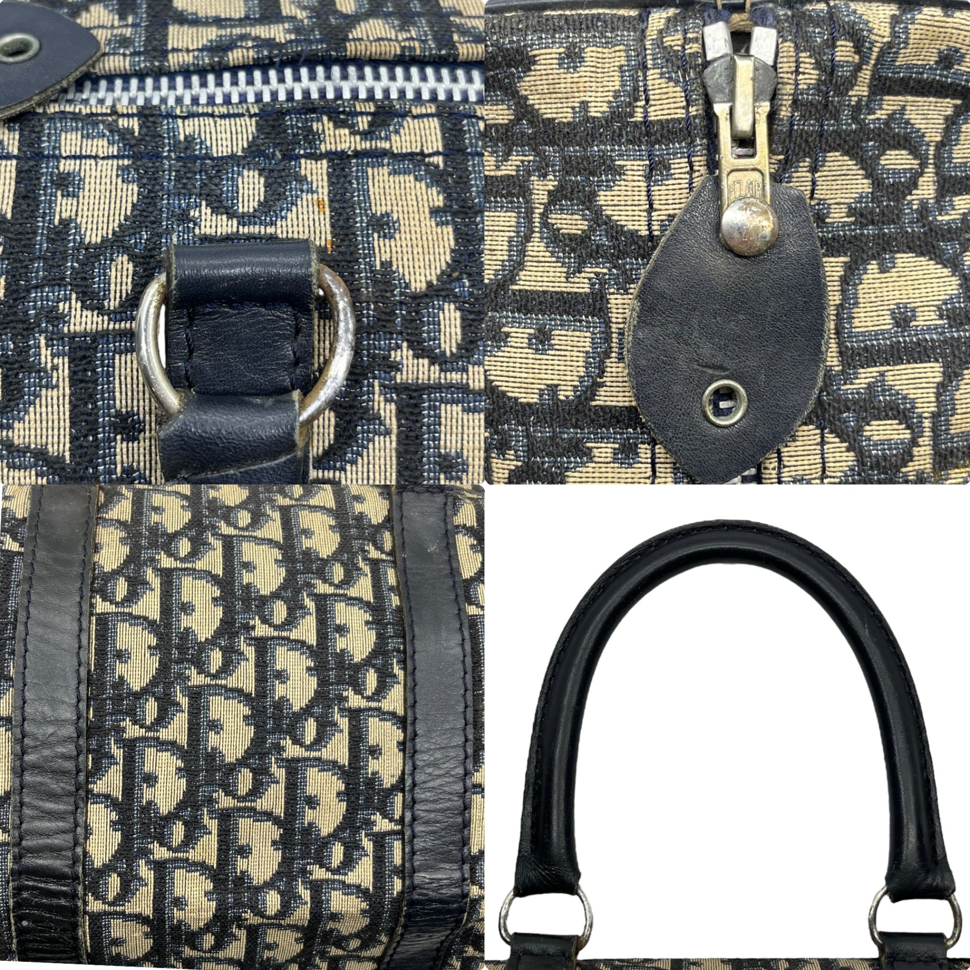 Christian Dior(クリスチャンディオール) Vintage trotter print mini Boston bag ヴィンテージ トロッター柄 ミニ ボストンバッグ アイボリー×ネイビー OLD ハンド