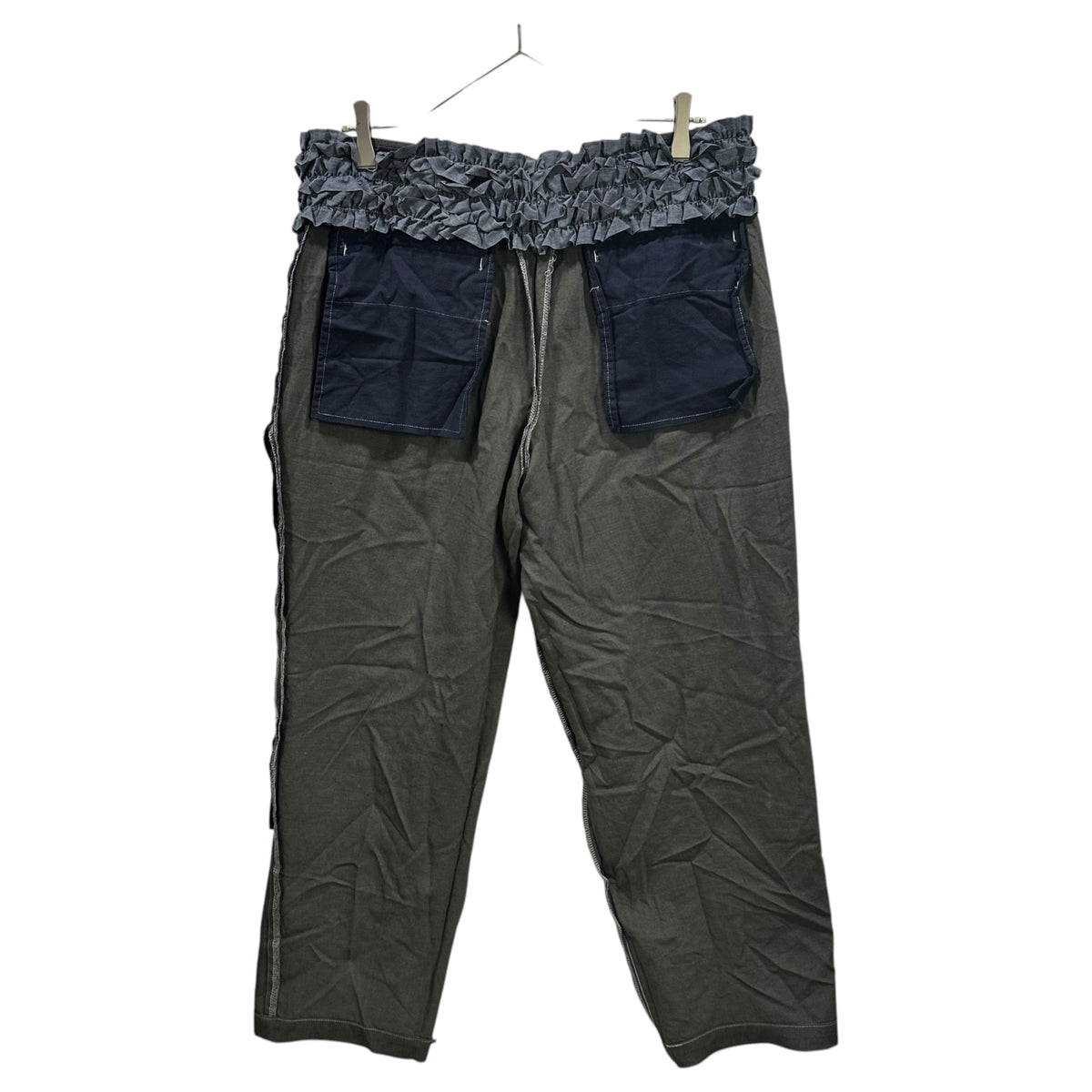 COMME des GARCONS HOMME PLUS(コムデギャルソンオムプリュス) 1999SS Garment-Dyed Back-Ruffle Slacks 製品 染め 裏 フリル スラックス PP-10025L L グレー×ネイビー AD1998 90s アーカイブ フリル期 シークレットトレジャー