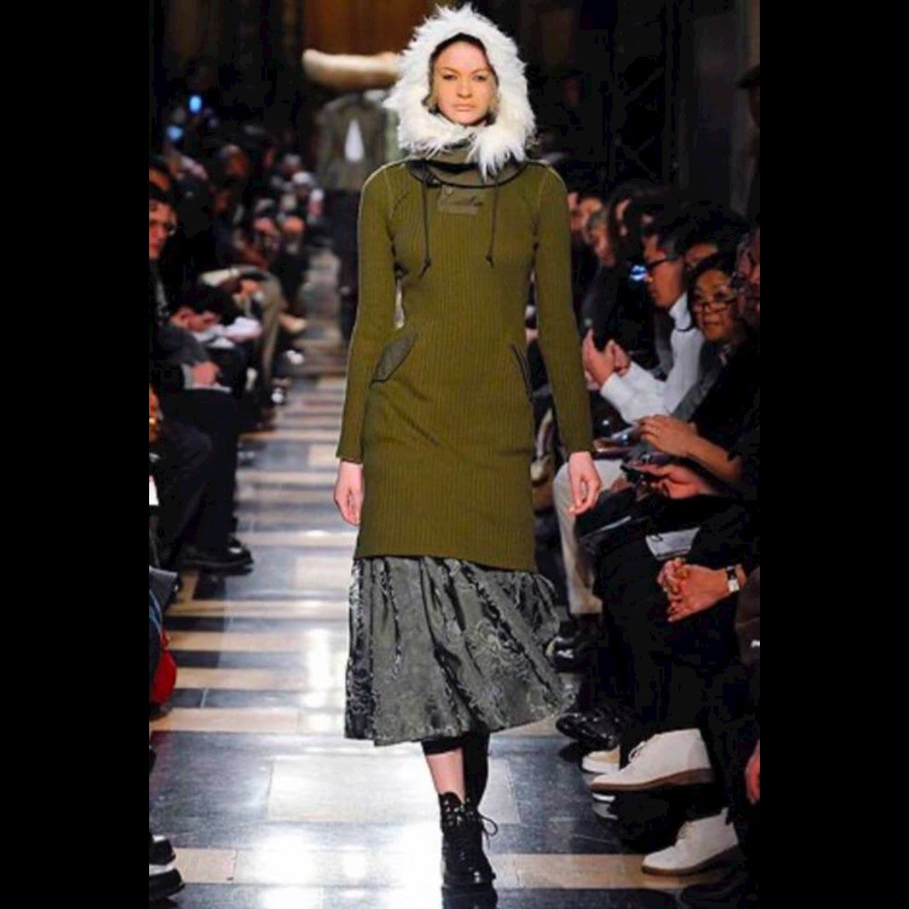 COMME des GARCONS JUNYA WATANABE(コムデギャルソンジュンヤワタナベ) 10AW Military Hooded Ribbed One-Piece ミリタリー フーデッド リブ ワンピース JF-O009 S セージグリーン AD2010 コレクションLOOK 着用品 稀少アイテム