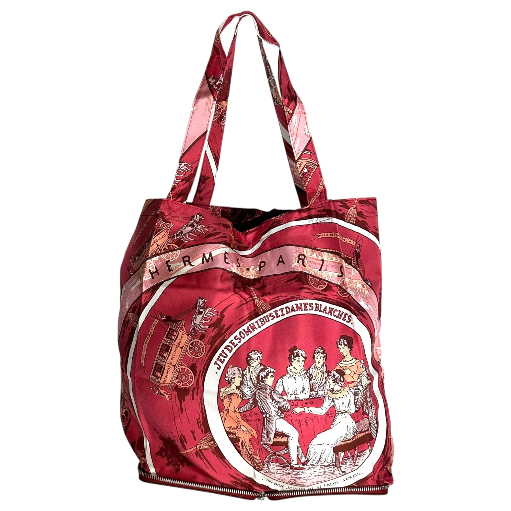 HERMES(エルメス) ”JEU DES OMNIBUS ET DAMES BLANCHES” Silky Pop オムニバスと白い貴婦人のゲーム シルキーポップ ルージュアッシュ ブッフルスキッパー エコバッグ トートバッグ 折り畳み