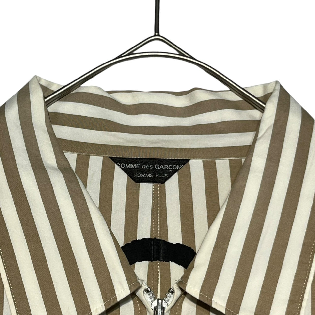 COMME des GARCONS HOMME PLUS(コムデギャルソンオムプリュス) 04SS FRANCE ROUTE ZIP UP SHIRT BLOUSON フランスルート ジップアップ シャツ ブルゾン ストライプ ベージュ×ホワイト AD2003 Simple & Utility期