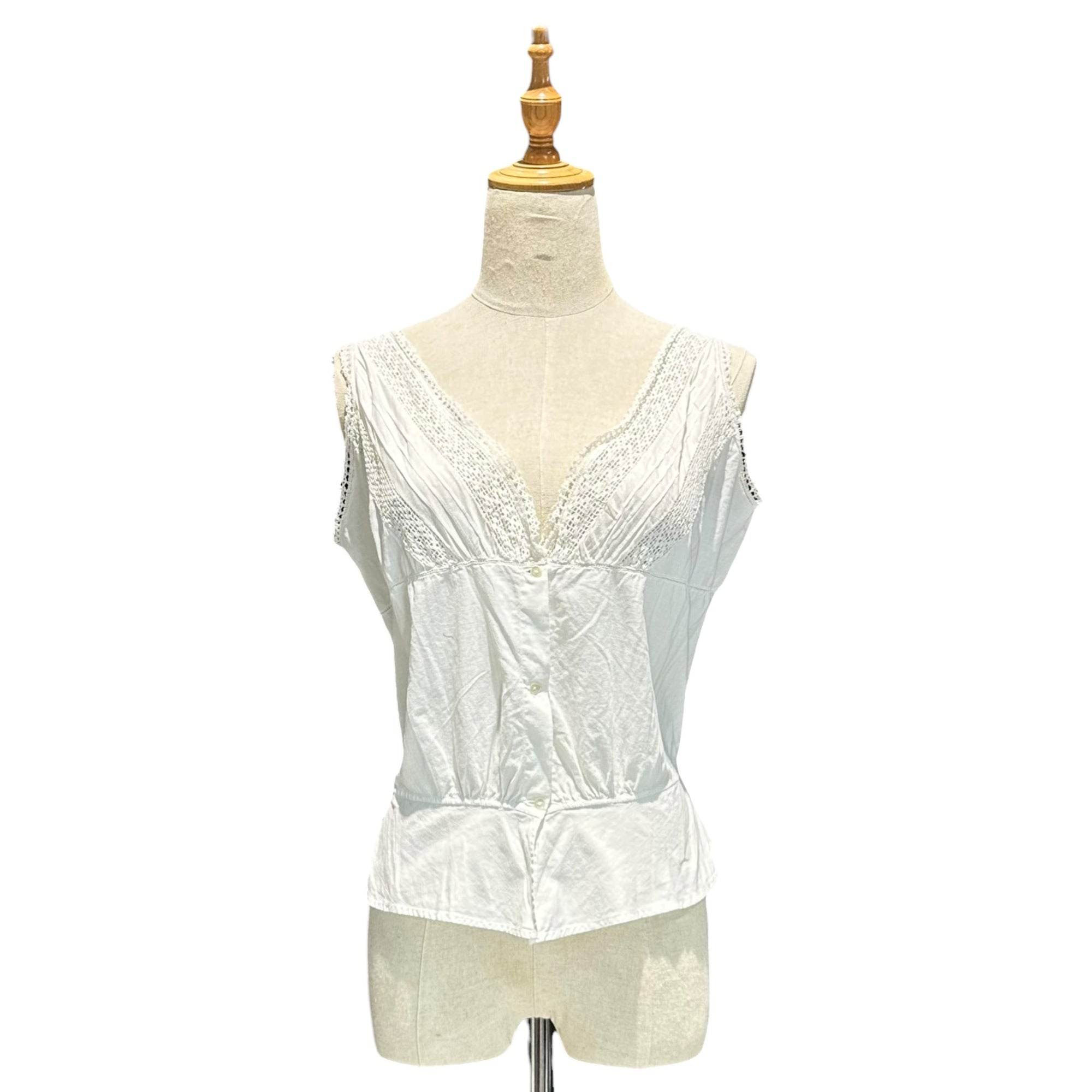 Euro antique(ヨーロッパアンティーク) 1900’s~ crochet lace decorated white cotton corset cover 手編みクロッシェレースのコルセットカバー ブラウス 表記無(M~L程度) ホワイト 20世紀初頭