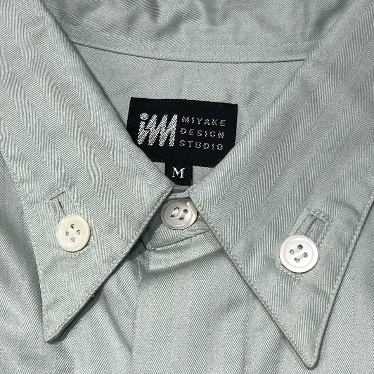 MIYAKE DESIGN STUDIO(ミヤケデザインスタジオ) 80's ~ 90's Flap Pocket Herringbone B/D Shirt フラップ ポケット ヘリンボーン ボタン ダウン シャツ ハミルトン社製 I61208-C M ライトグリーン 80年代~90年代 イッセイミヤケ