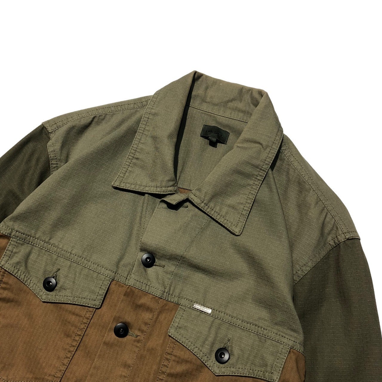 DIESEL(ディーゼル) bicolor trucker jacket バイカラー トラッカージャケット L カーキ×ベージュ
