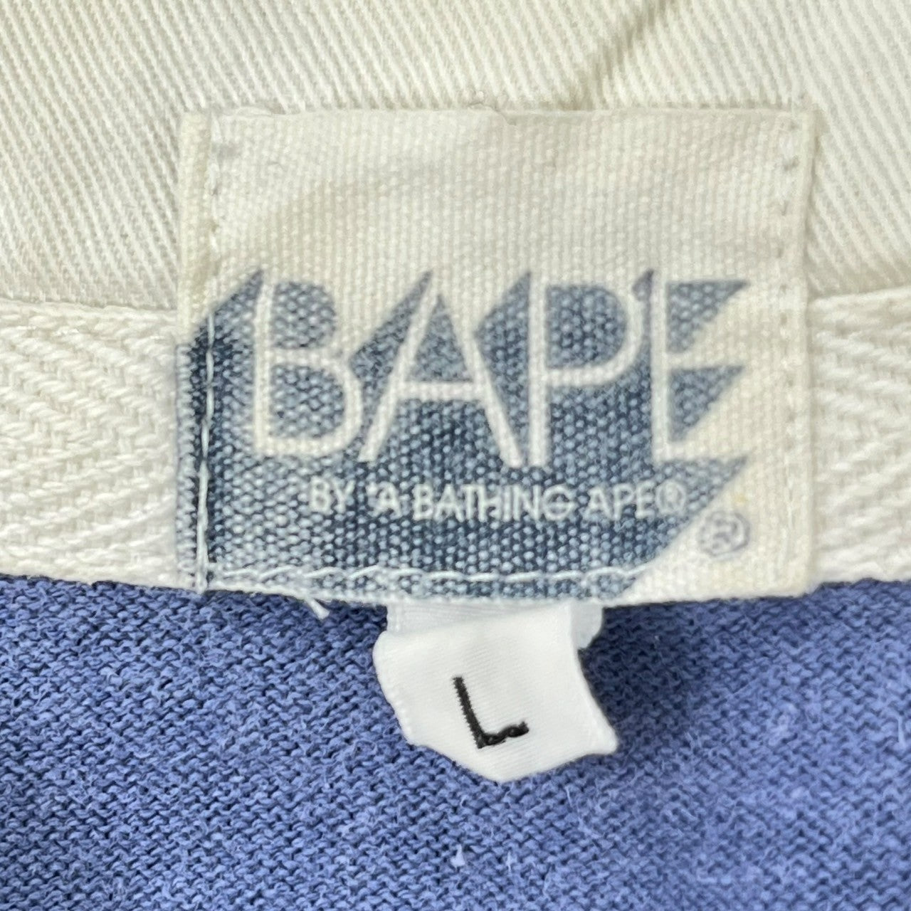 BAPE BY A BATHING APE(ベイプ バイ ア ベイシングエイプ) 00's One point logo border long sleeve rugby shirt ワンポイント ロゴ ボーダー 長袖 ラグビーシャツ ラガーシャツ 猿 L ブルー