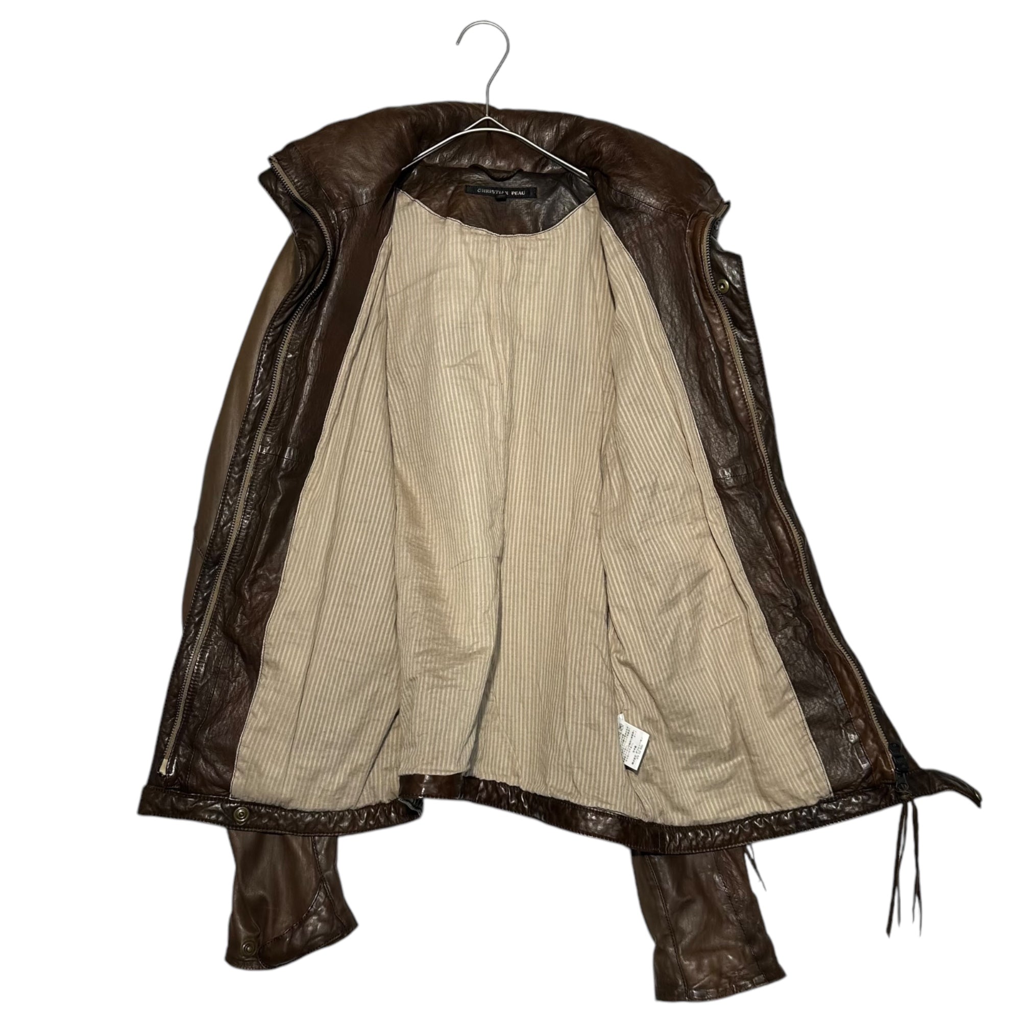 christian peau(クリスチャン・ポー) Early Concealed Hood Baby Lamb Leather Jacket 初期 隠しフード ベイビー ラムレザー ジャケット 44(XS) ブラウン