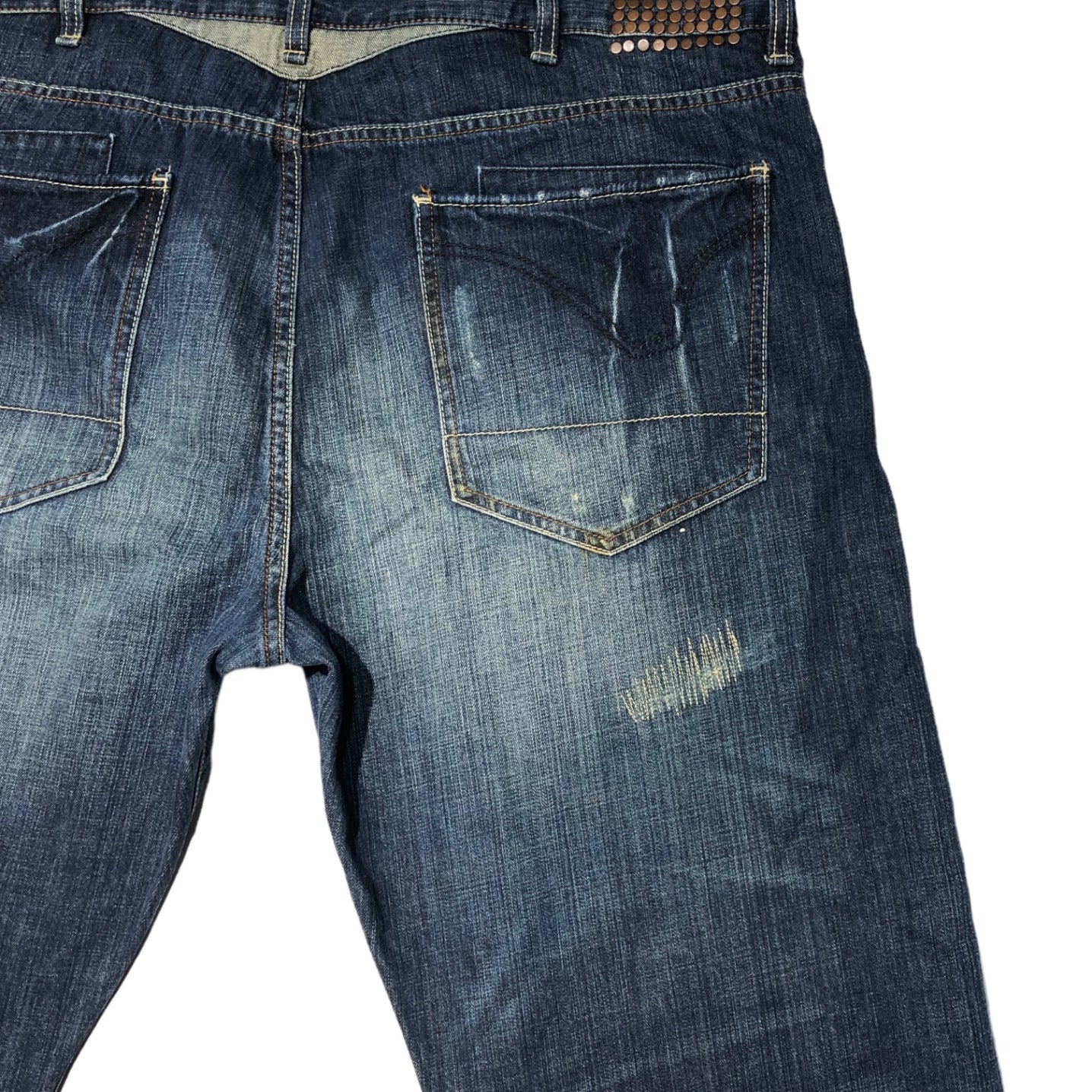 SEAN JOHN(ショーンジョン) 00's Vintage processed baggy denim pants ヴィンテージ加工 バギー デニム パンツ 42 インディゴ Y2K ヒップホップ スタッズ