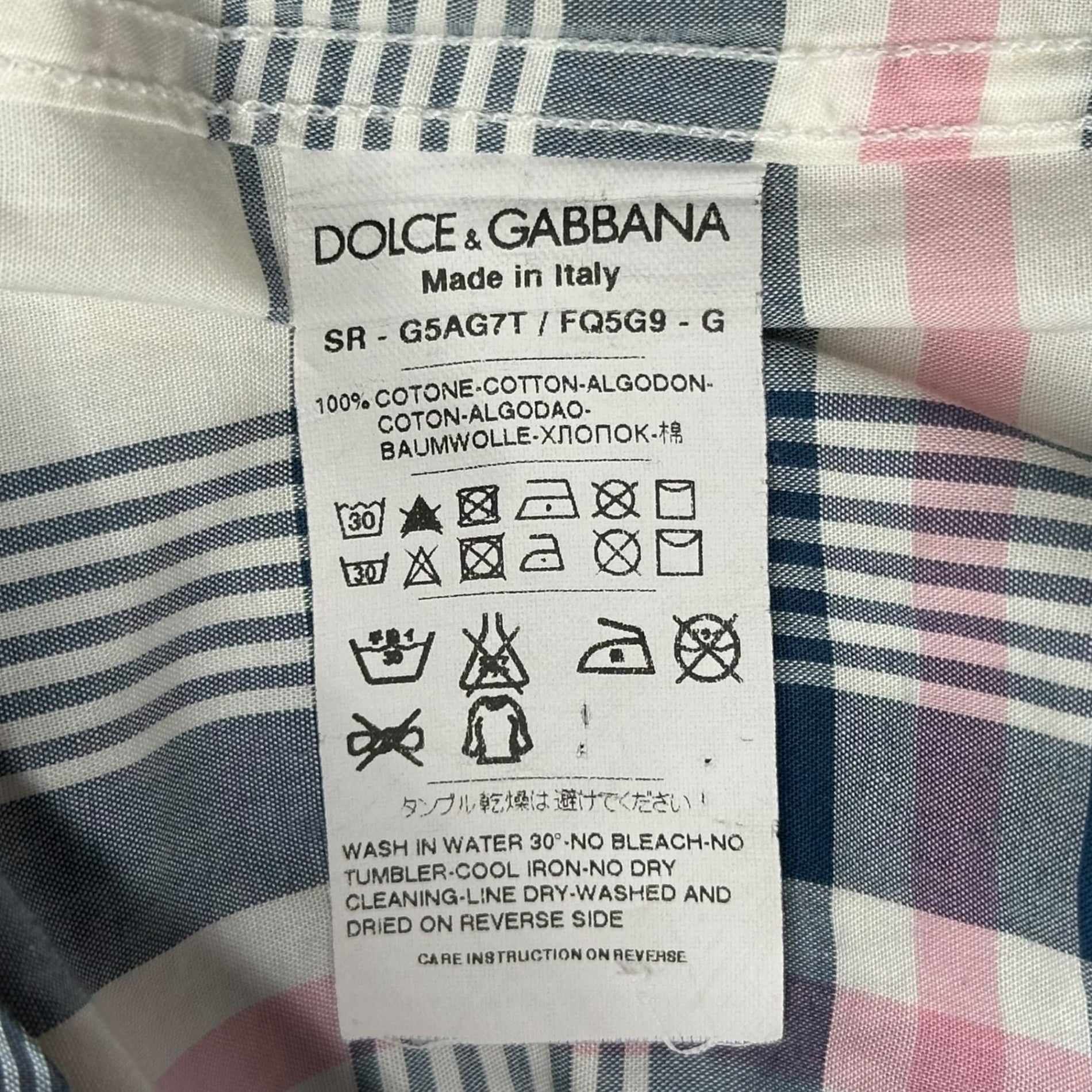 DOLCE&GABBANA(ドルチェ&ガッバーナドルガバ) GOLD Check L/S Shirt チェック 長袖 シャツ G5AG7T FQ5G9 40 15 1/2(M程度) ホワイト×ピンク