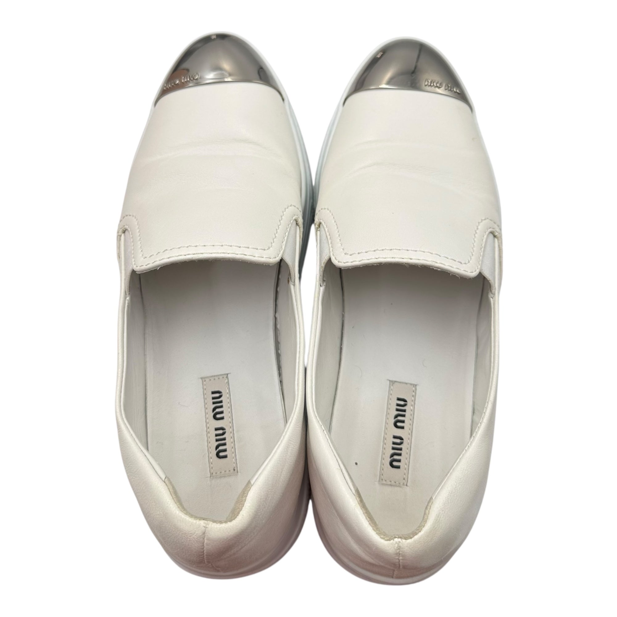 miu miu(ミュウミュウ) Metallic Toe Thick-Soled Leather Slip-On メタリック トゥ 厚底 レザー スリッポン 905 37(23.5cm) ホワイト×シルバー