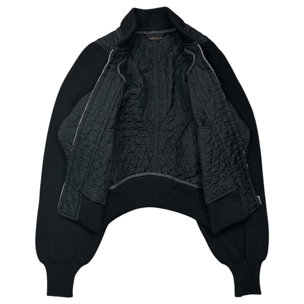 COMME des GARCONS(コムデギャルソン) 1990AW Quilted Wool-Knit Mixed Zip-Up Blouson キルティング ウールニット 切替 ジップアップ ブルゾン GJ-05022S S ブラック AD1990 90s アーカイブ 稀少