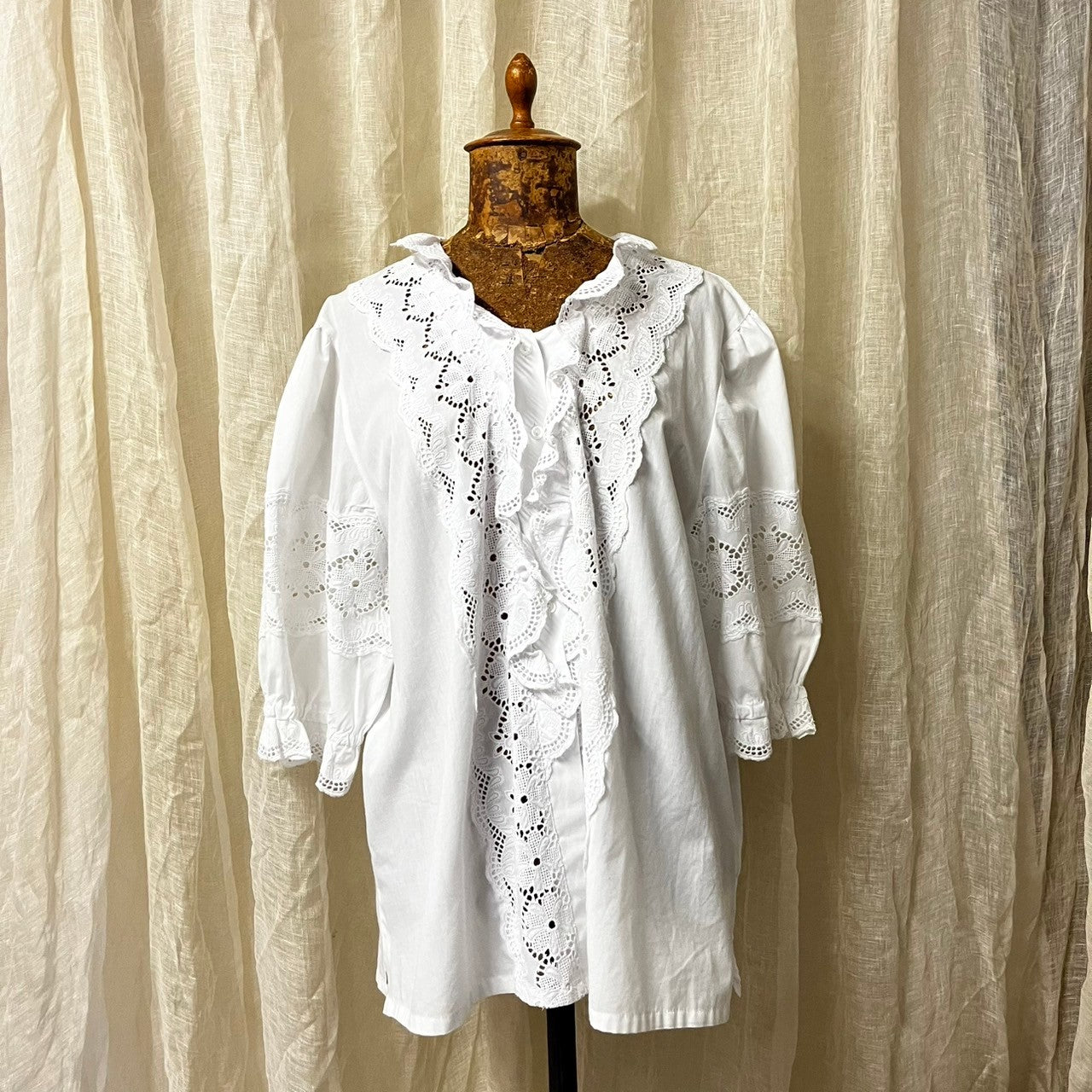 vintage(ヴィンテージ) 80~90's front frill short sleeve blouse フロントフリルショートブラウス 40(M~Lサイズ程度) ホワイト
