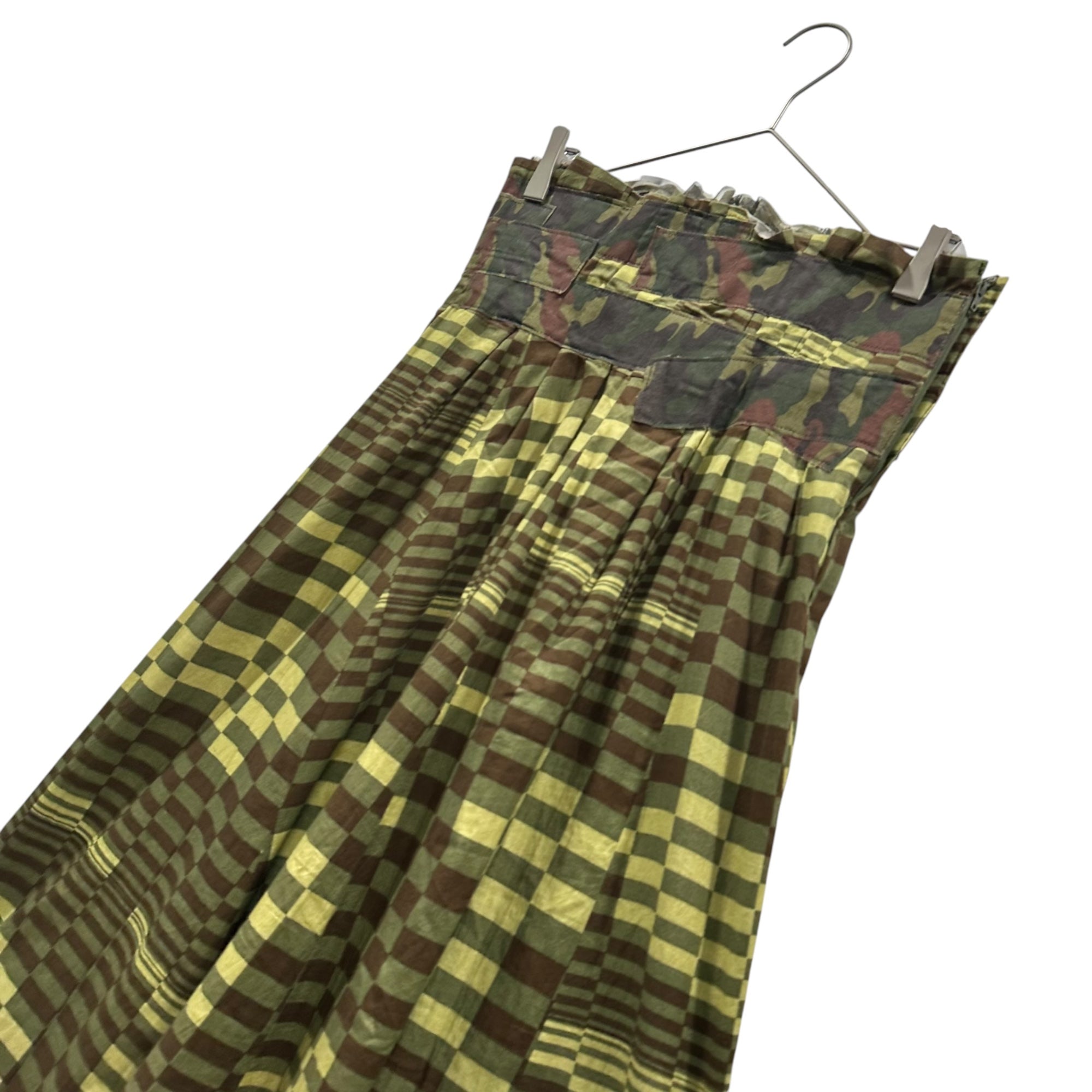COMME des GARCONS(コムデギャルソン) 2000AW Camouflage Check Patterned Cotton Skirt with Contrast Panels カモフラ チェック 切替 コットン スカート GS-10017S S カーキ AD2000 00s アーカイブ