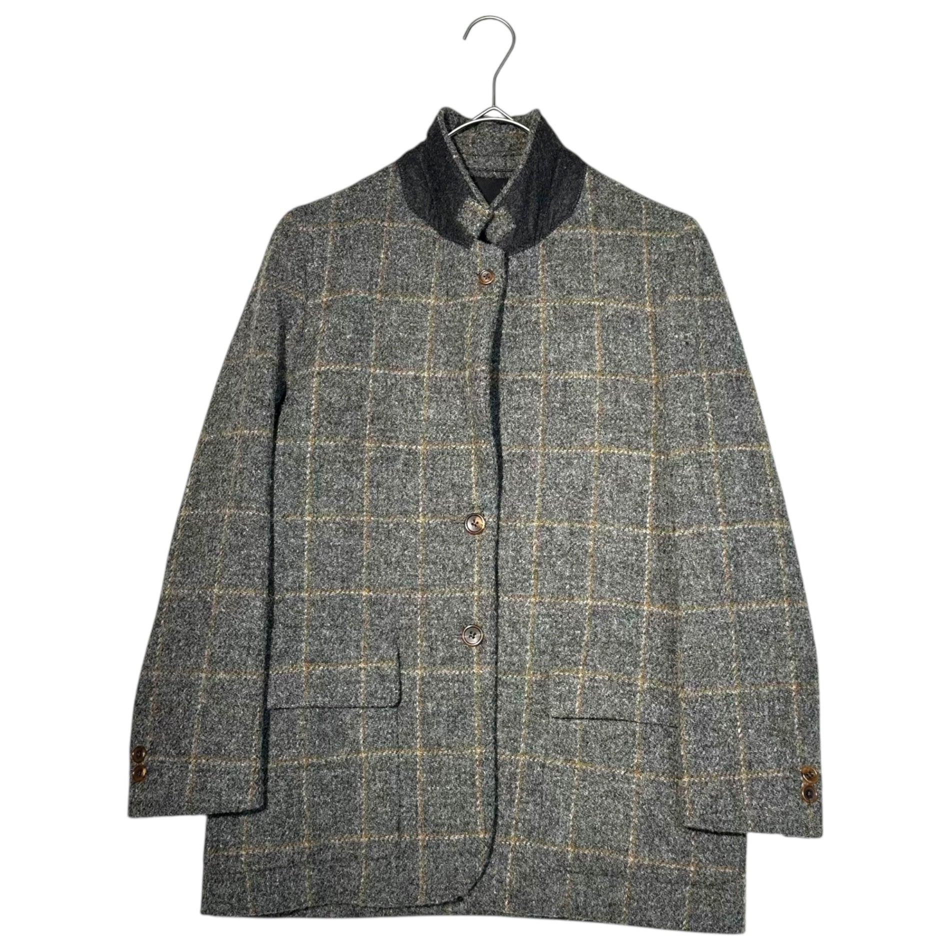 MARGARET HOWELL × Harris Tweed(マーガレットハウエル × ハリスツイード) Grey Base Windowpane Check Wool 2B Jacket グレーベース ウィンドウペン チェック ウール 2B ジャケット 578-9220003 1(S程度) グレー×ブラウン ハリスツイード コラボ モデル 参考定価75,000円+税
