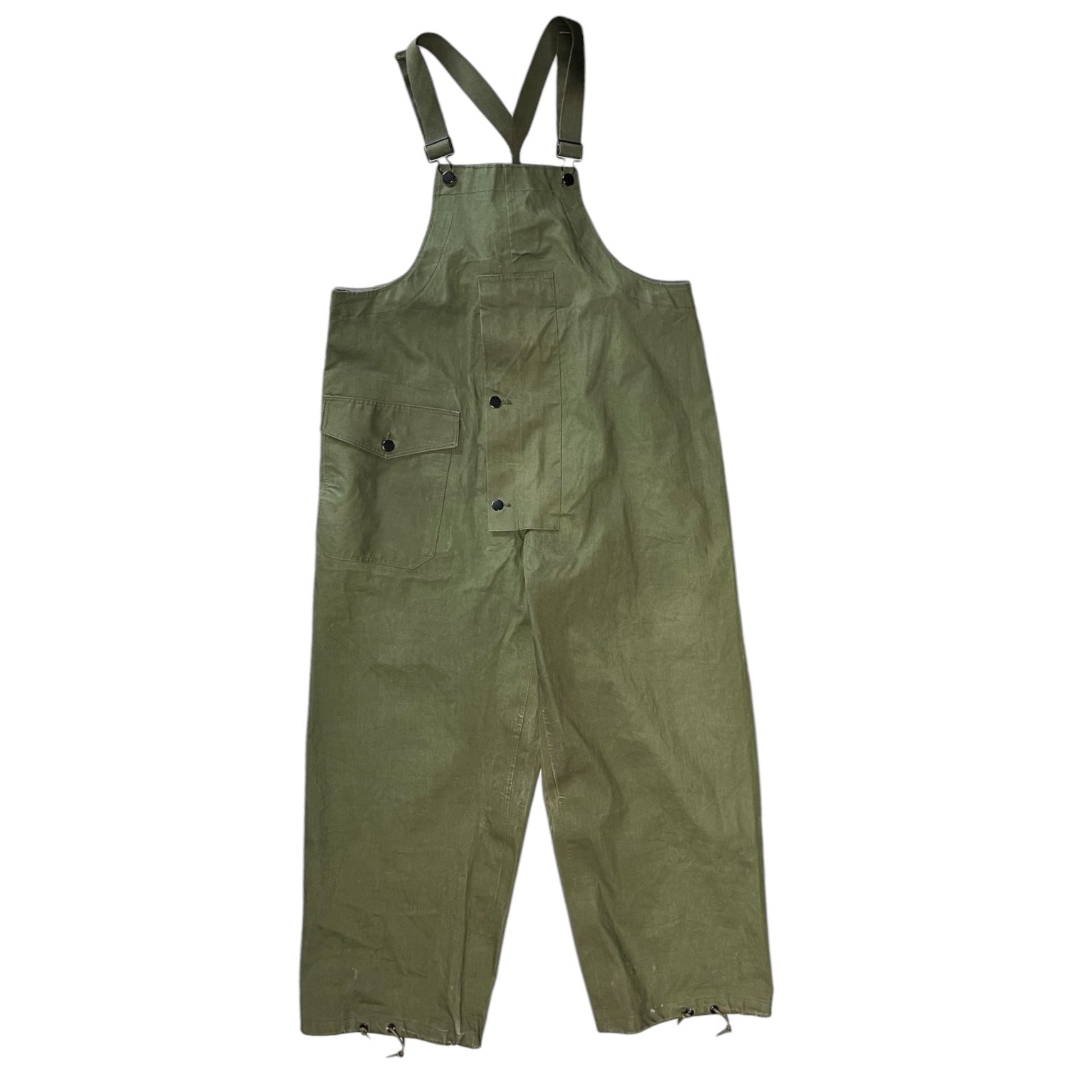 US NAVY(アメリカ海軍) 60's OVERALLS WET WEATHER ウェット ウェザー オーバーオール 8405-268-8038 SMALL カーキ 60年代 USN パンツ ヴィンテージ デッキクルーCONMAR アルミジップ