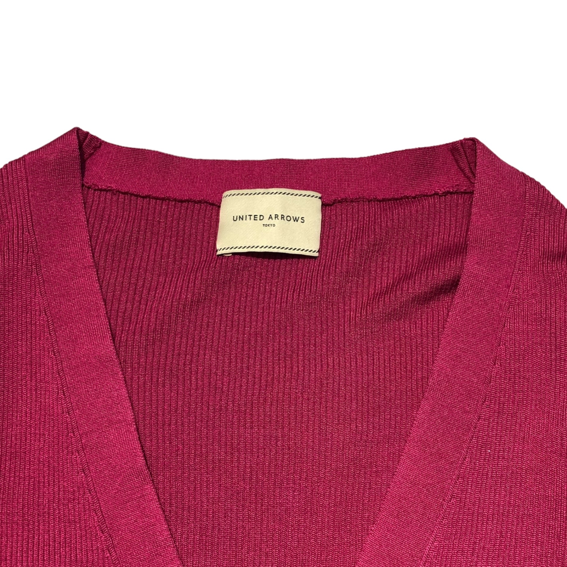 UNITED ARROWS(ユナイテッドアローズ) 22AW シルクリブVネックカーディガン 1528-136-0022 38(Mサイズ程度) ピンク シルク100% 完売品