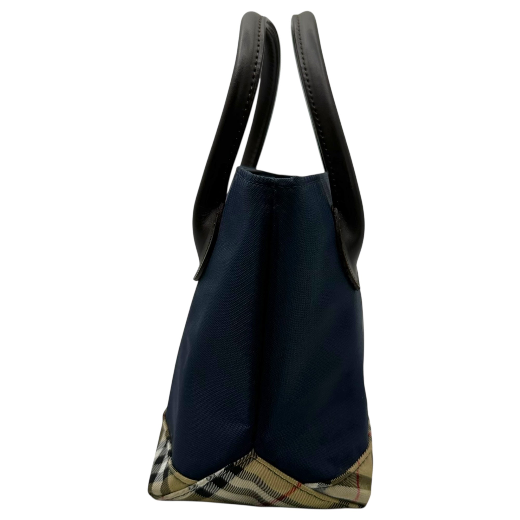Burberry’s(バーバリーズ) Mini boat-shaped tote bag ミニ 舟形 トート バッグ ハンドバッグ ネイビー×ベージュ