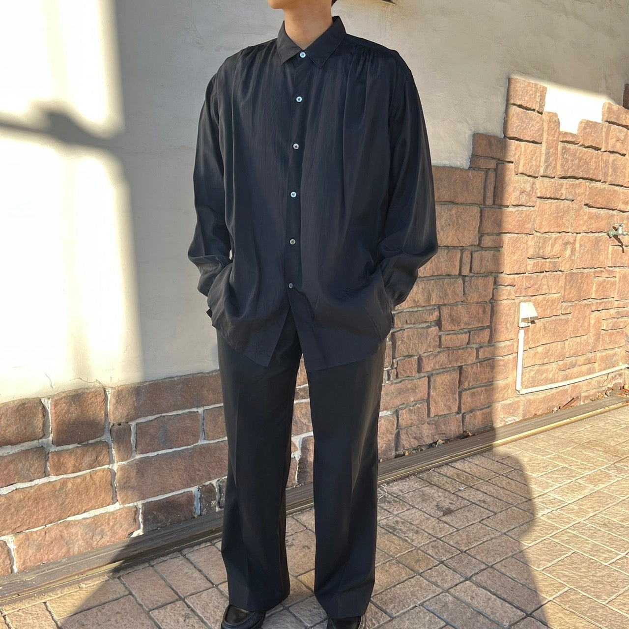 COMME des GARCONS HOMME(コムデギャルソンオム) 80's wide silhouette rayon shirt/ワイドシルエットレーヨンシャツ/80年代/ヴィンテージ HB-050500 FREE ブラック 川久保玲本人期