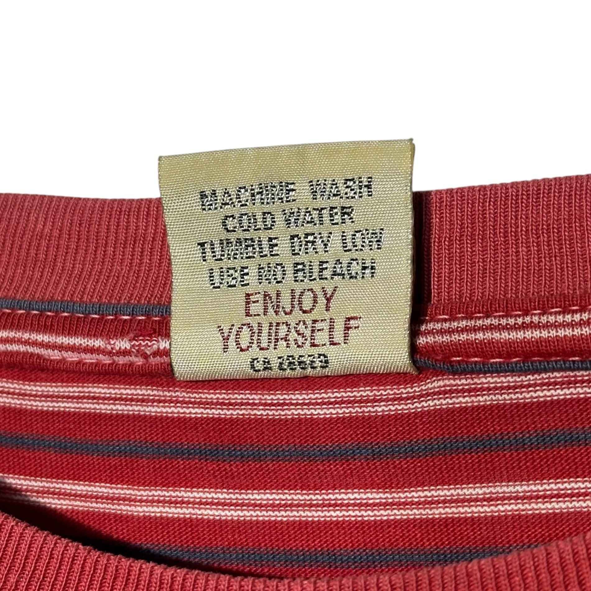 STUSSY(ステューシー) 90's USA made Striped pocket logo T-shirt ストライプ ポケット ロゴ Tシャツ L レッド 90年代 USA製 ヴィンテージ OLD ENJOY YOURSELF 白タグ