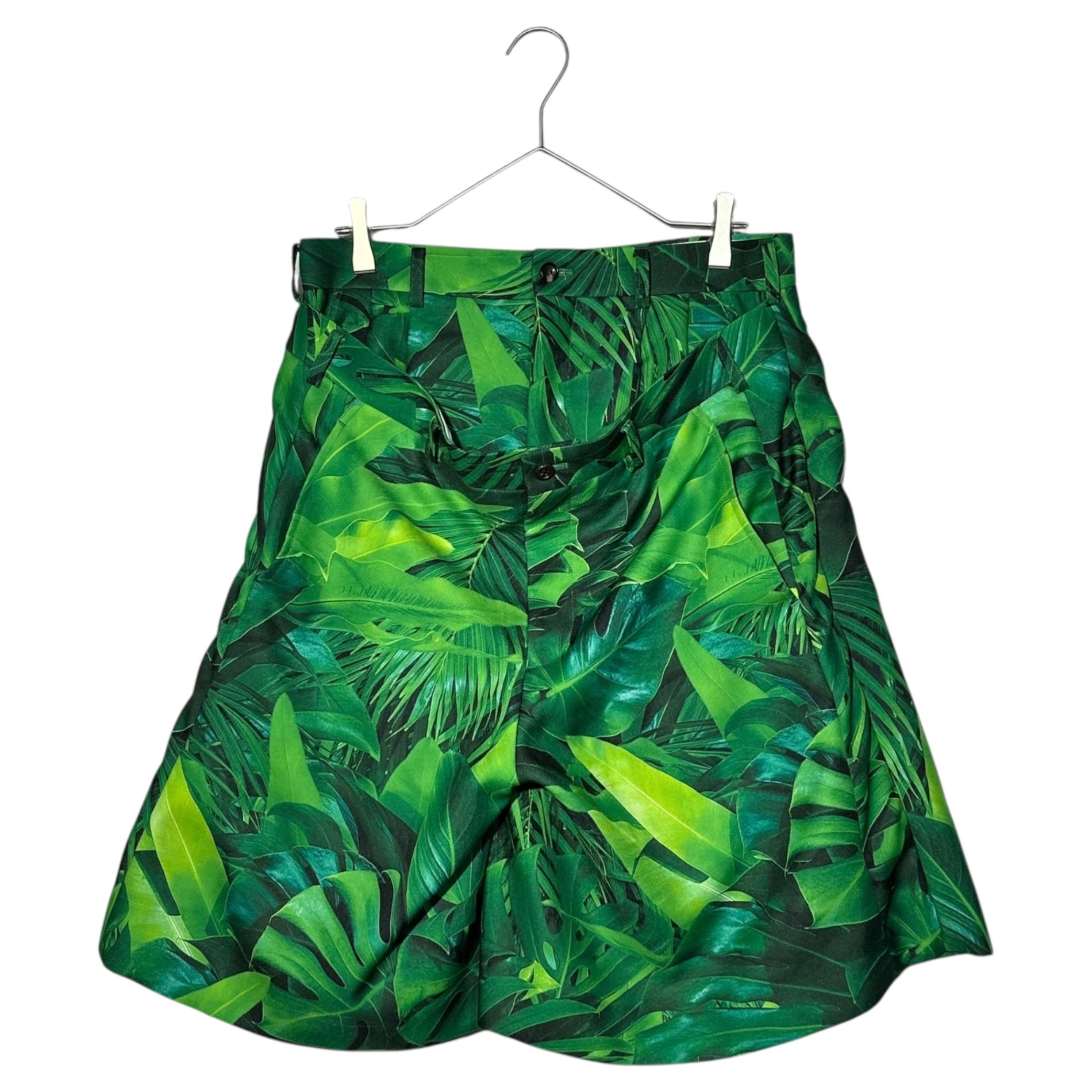 COMME des GARCONS HOMME PLUS(コムデギャルソンオムプリュス) 24SS Leaf Pattern All-Over Print Layered Half Pants リーフ 総柄 プリント レイヤード ハーフ パンツ PM-P030 S グリーン AD2023 ダブル ウエスト
