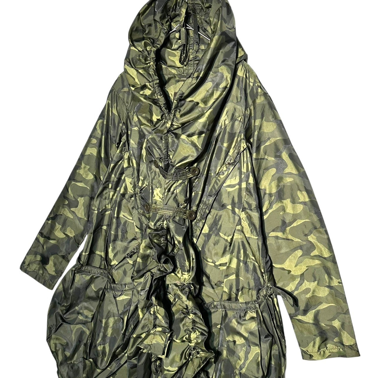 MARITHE FRANCOIS GIRBAUD(マリテフランソワジルボー) 00's Camo Nylon Gimmick Mod Coat カモ ナイロン ギミック モッズ コート F5-7214 S グリーン Y2K アーカイブ