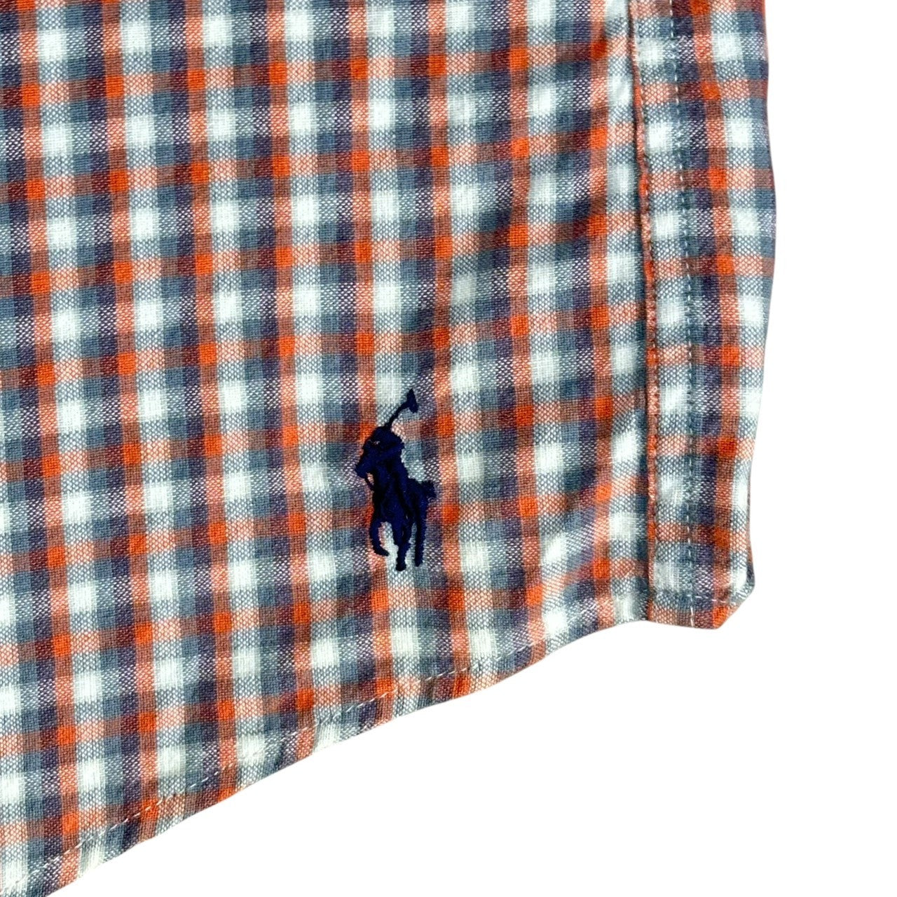 RALPH LAUREN(ラルフローレン) Pony Logo Embroidery Short Sleeve Check Shirt ポニー ロゴ 刺繍 半袖 チェック シャツ L オレンジ×グレー