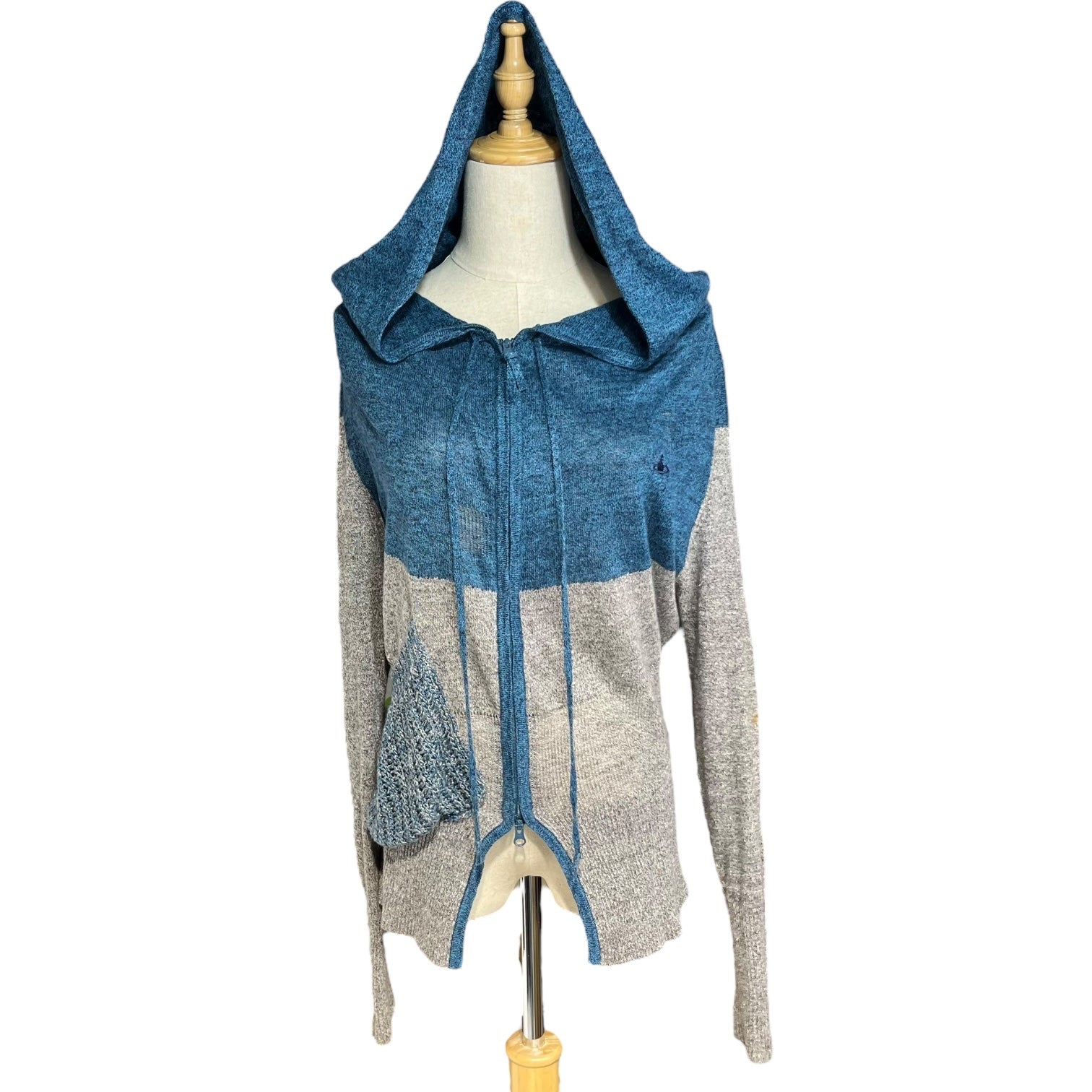 Vivienne Westwood RED LABEL(ヴィヴィアンウエストウッドレッドレーベル) Front pocket bicolor zip-up knit hoodie フロントポケット バイカラー ジップアップ ニット パーカー 16-01-141012 2(M) グレー×ブルー