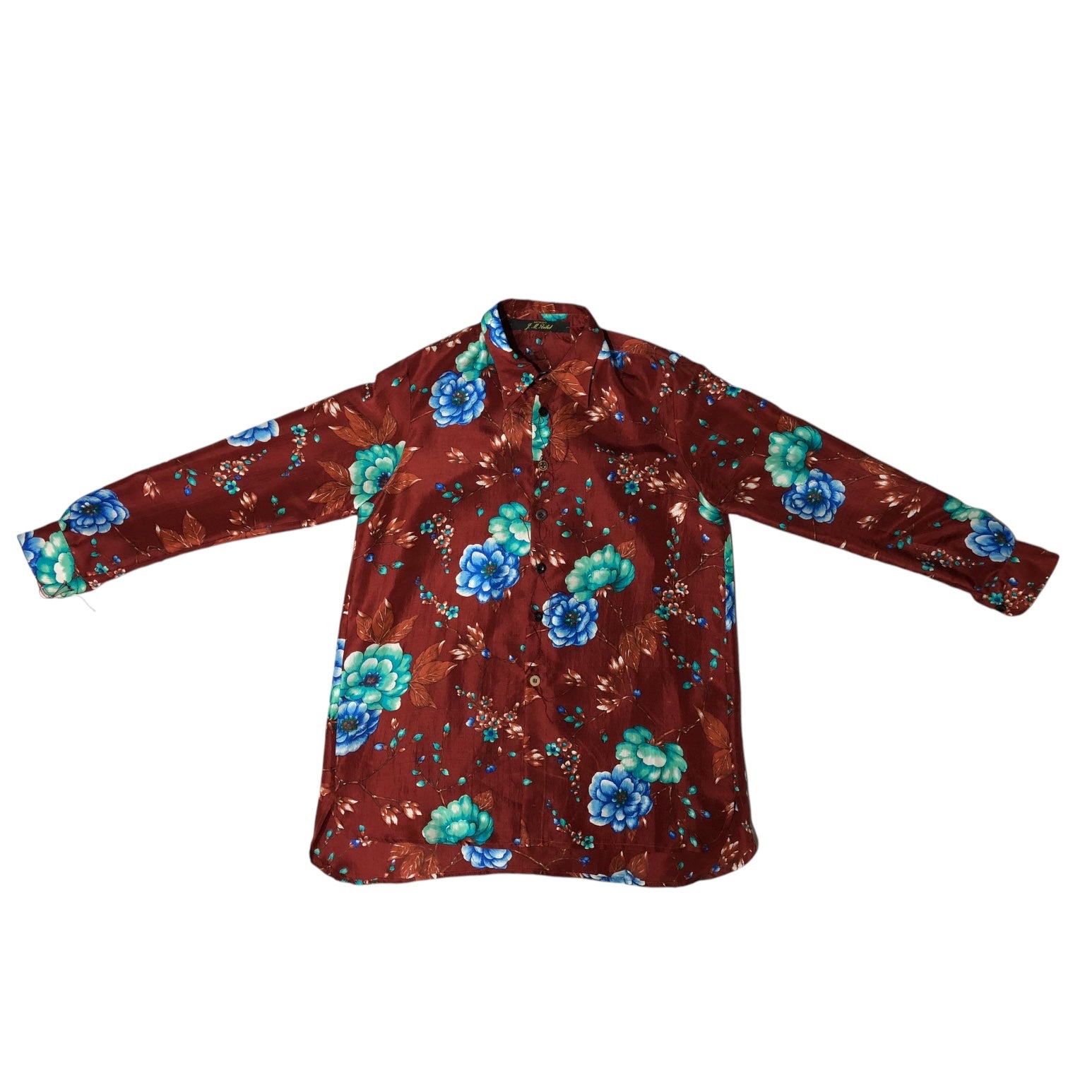 ARCHIVIO J.M.Ribot(アルキビオ J.M.リボット) FLOWER SILK SHIRT フラワー シルク シャツ 44(S程度) レッド ヴィンテージ シルク