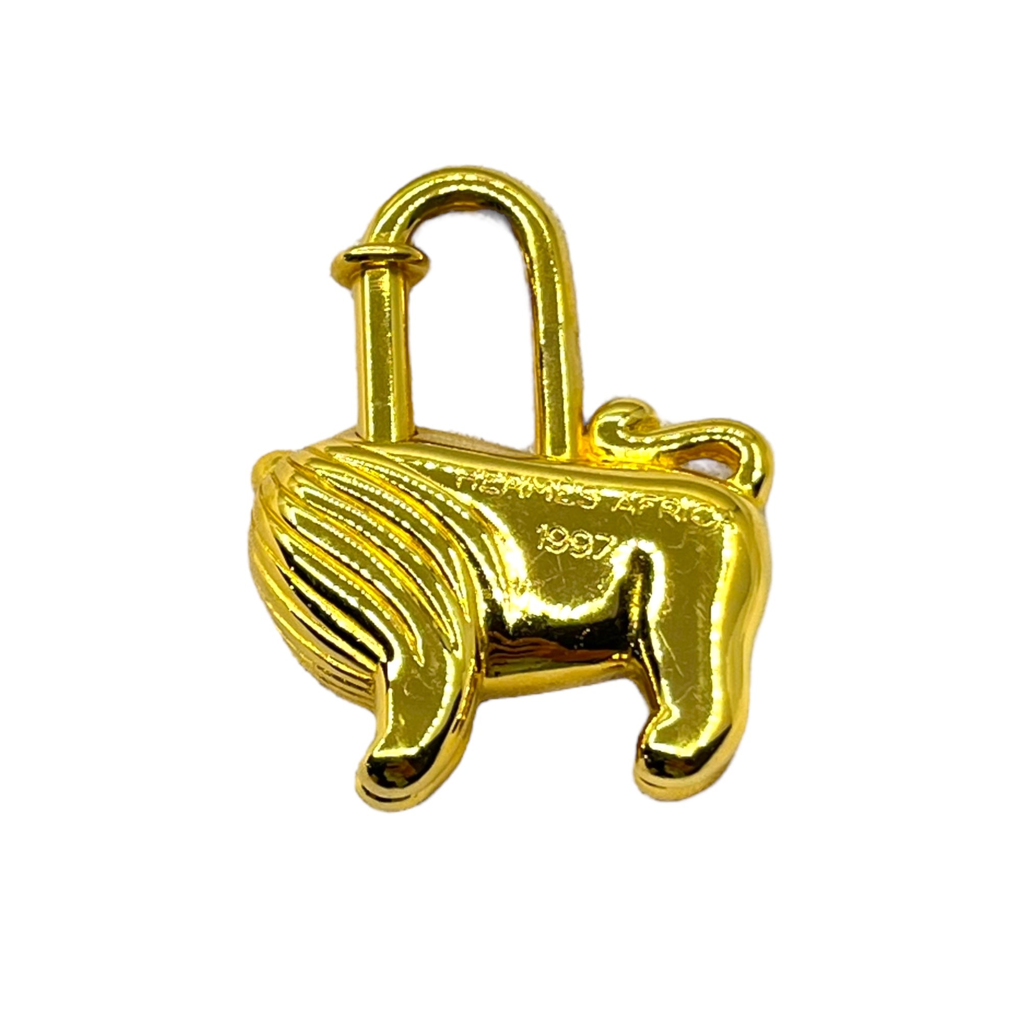 HERMES(エルメス) 1997年限定 lion cadena charm ライオン カデナ チャーム 年間テーマ 「I'Afrique」 アフリカ 百獣の王 ゴールド 箱付 ペンダントトップにも