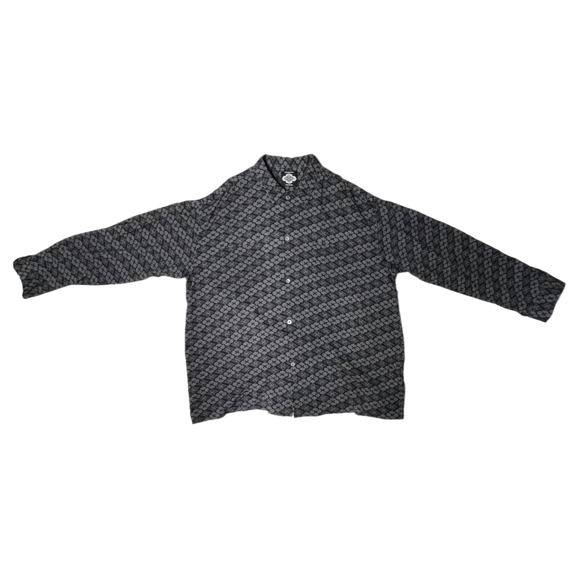 BUDSPOOL ×GAKKIN(バッズプール×ガッキン) 舐達麻 花罰 レーヨン長袖シャツ L グレー×ブラック