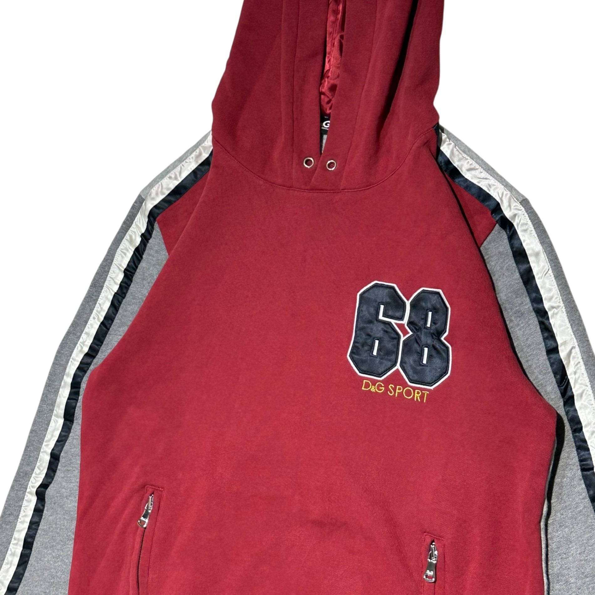 D&G(ディー&ジードルガバドルチェ&ガッバーナ) 68 Logo Patch Pullover Hoodie ロゴ ワッペン プルオーバー パーカー 44(XS程度) レッド×グレー