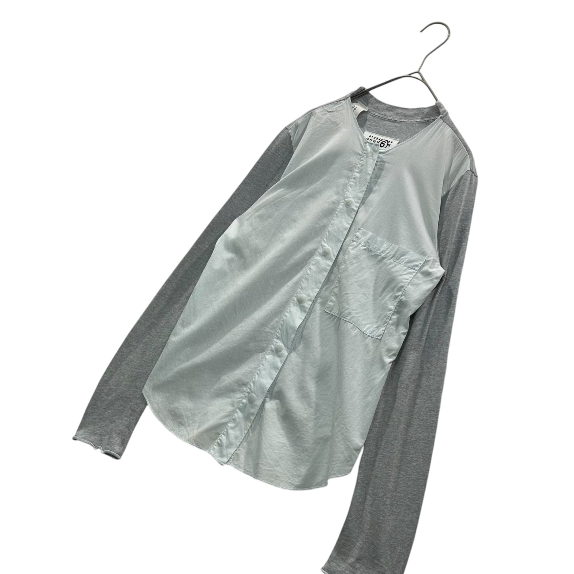 MM6 Maison Margiela × 10 corso como(エムエムシックス ×ディエチコルソコモ コムデギャルソン) Mixed-Fabric Collarless Shirt 異素材 切替 ノーカラー シャツ 32 C035 38 ライトブルー×グレー ここのえ期