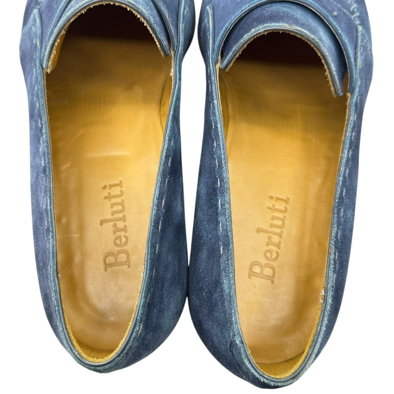 Berluti(ベルルッティ) Square Toe Stitch Blue Suede Leather Slip-On Shoes スクエアトゥ ステッチ ブルースウェード レザー スリッポン シューズ 8 1/2(27.0cm程度) ブルー 袋付属