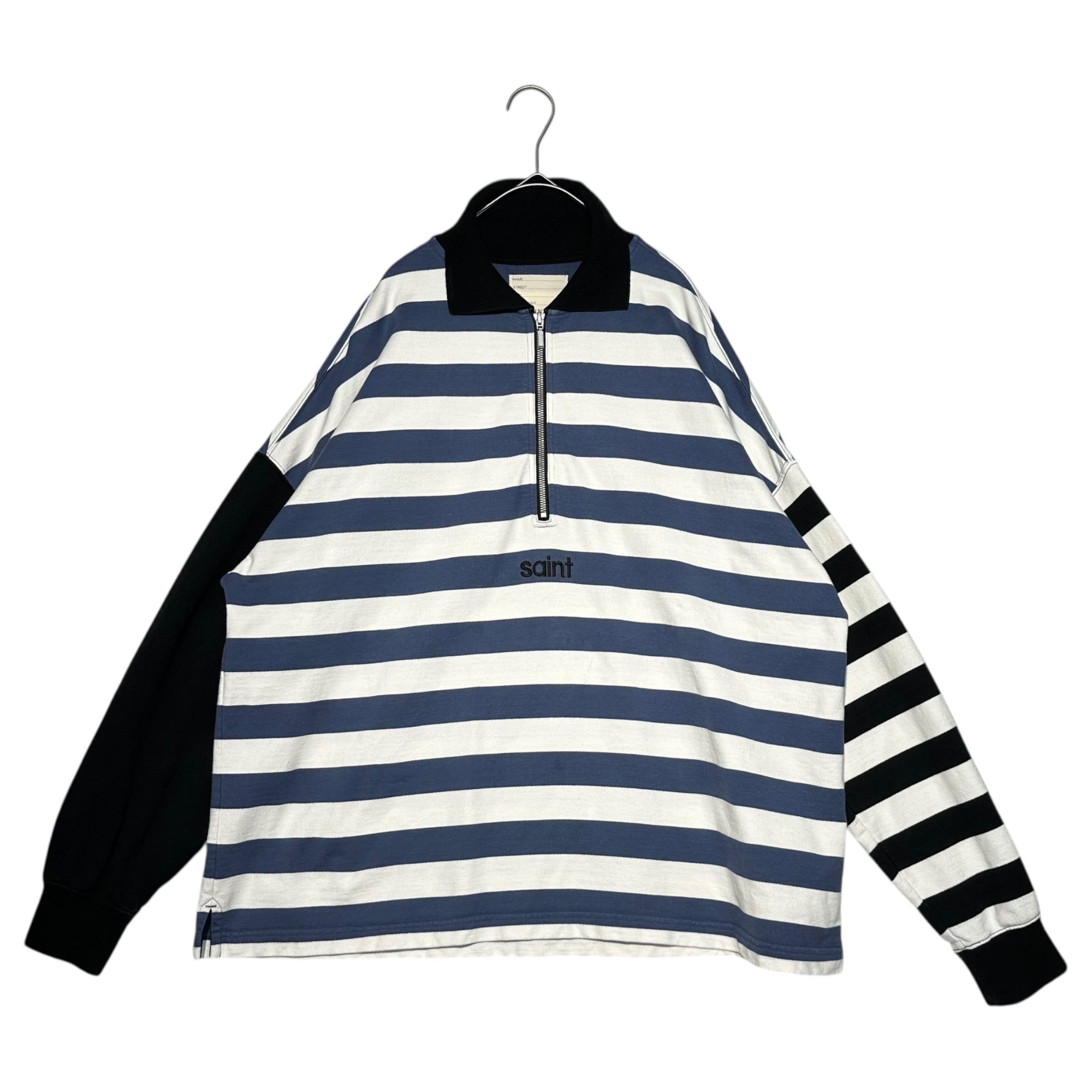 SAINT MICHAEL(セントマイケル) 24SS SA RUGGER SH BORDER BLUE ボーダー ハーフジップ 長袖 ポロ シャツ SM-YS8-0000-C41 L ホワイト×ネイビー×ブラック ラガー ロゴ刺繍 カットソー