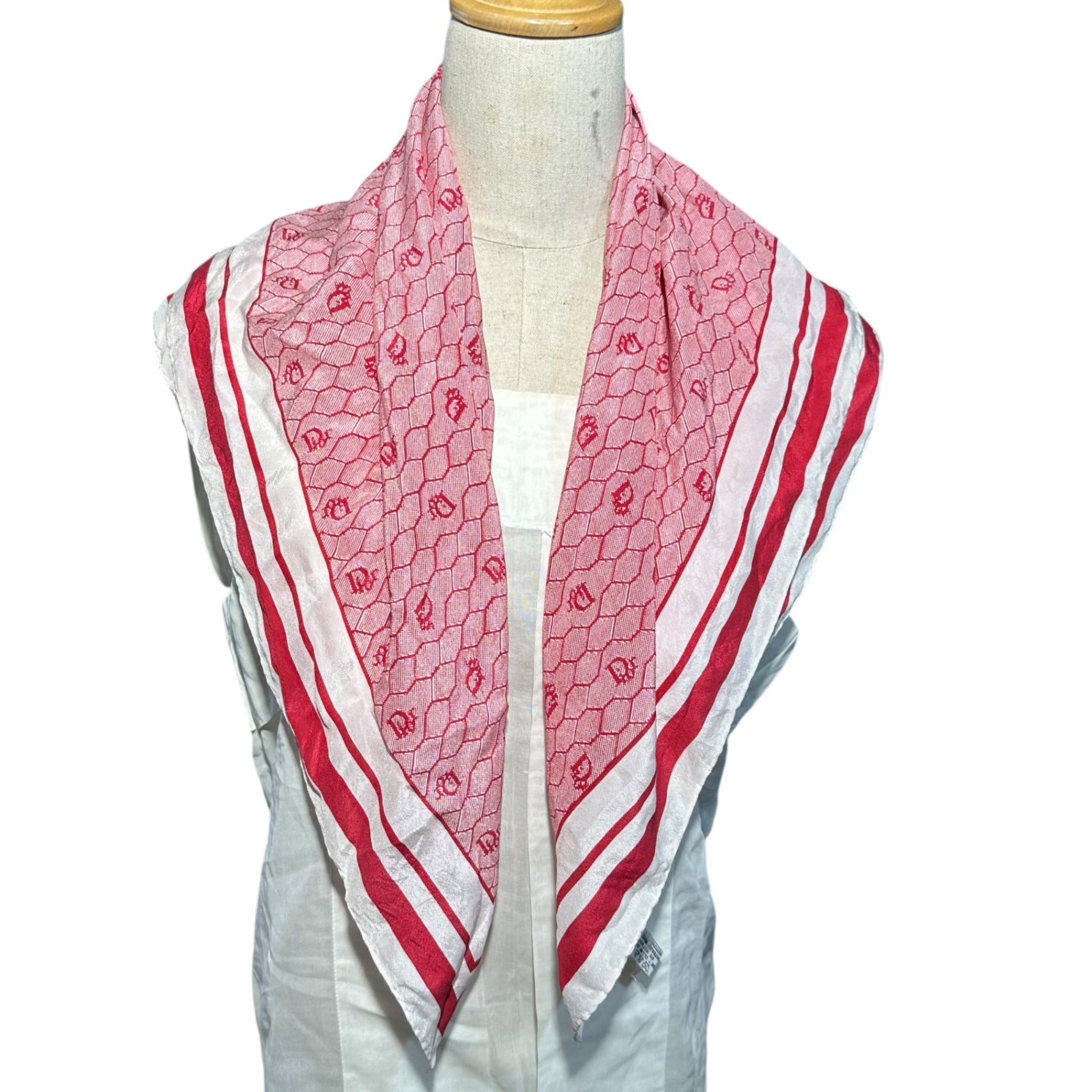 Christian Dior(クリスチャンディオール) Old Square Line Trotter Silk Scarf オールド 四角 ライン トロッター シルク スカーフ レッド×ホワイト