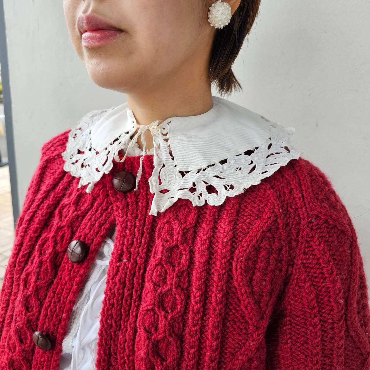Euro antique(ヨーロッパアンティーク) France name embroidery collar フランス ネーム刺繍入りレースのつけ襟 ホワイト