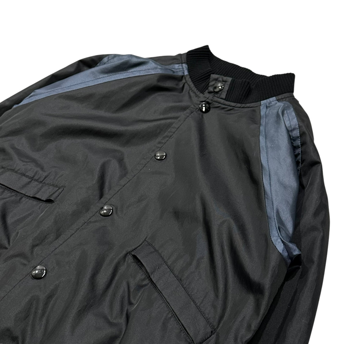 COMME des GARCONS(コムデギャルソン) 1990's Aoyama Exclusive: Wool and Nylon Patchwork Blouson 青山限定 バック ウール 切替 ナイロン ブルゾン KX-352050 FREE ブラック×ネイビー 品質表示タグプリント擦れ有 90s アーカイブ