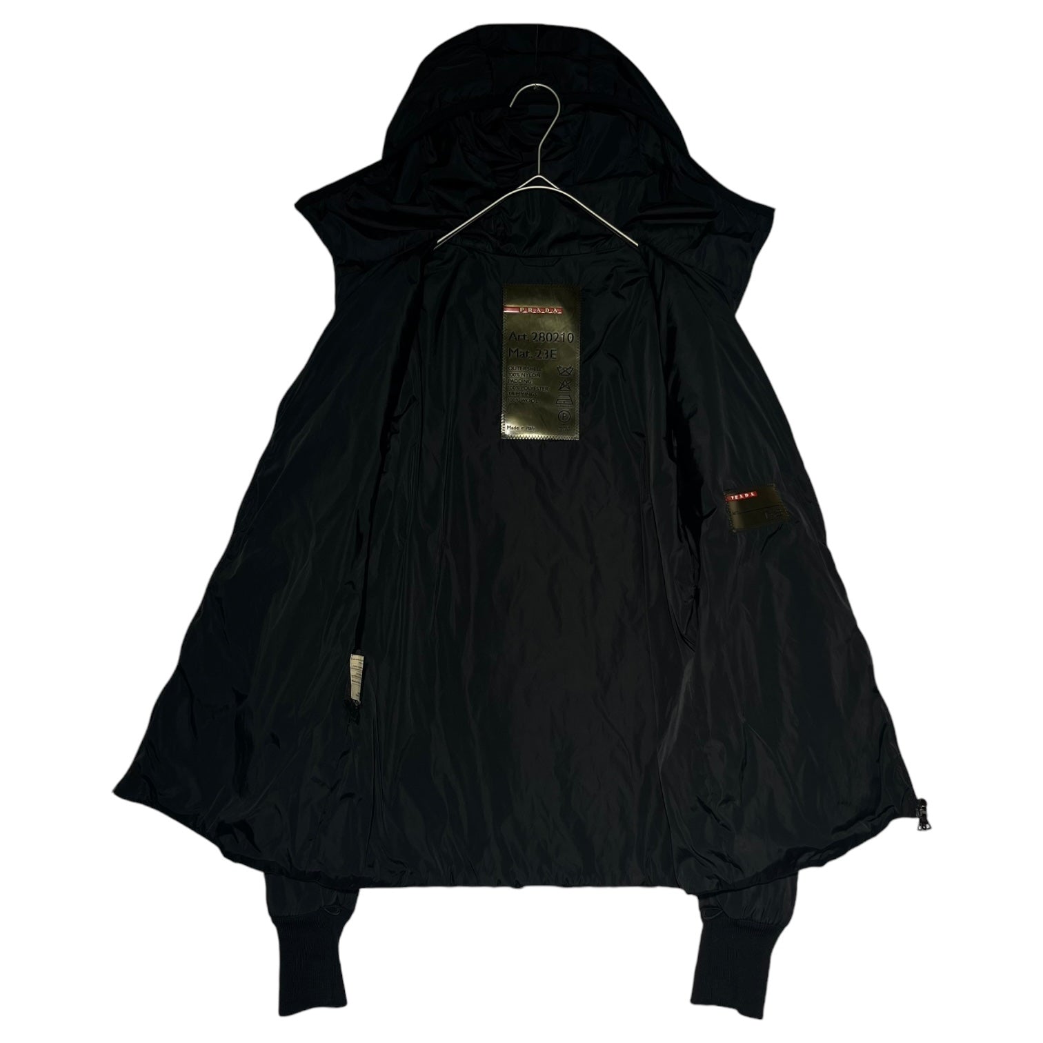 PRADA SPORT(プラダスポーツ) 00's Padded hooded nylon jacket 中綿 フーデット ナイロン ジャケット 38(M程度) ブラック Y2K テック アーカイブ
