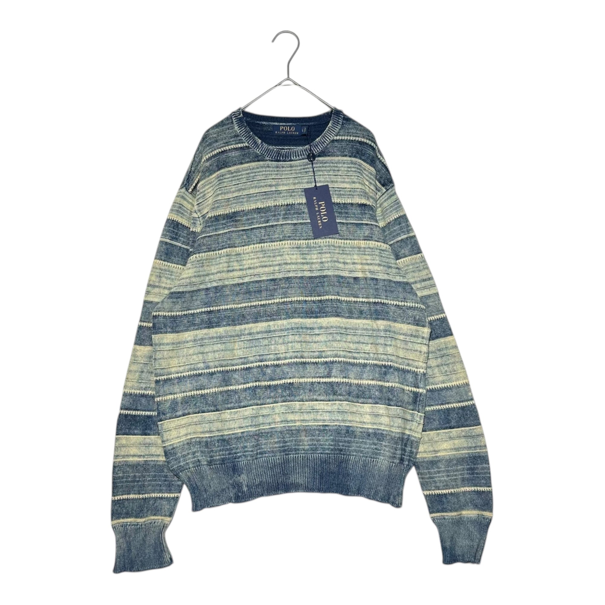 POLO RALPH LAUREN(ポロラルフローレン) Indigo-dyed Vintage-Processed Striped Crewneck Knit インディゴニット ヴィンテージ 加工 ボーダー クルーネック ニット L インディゴ