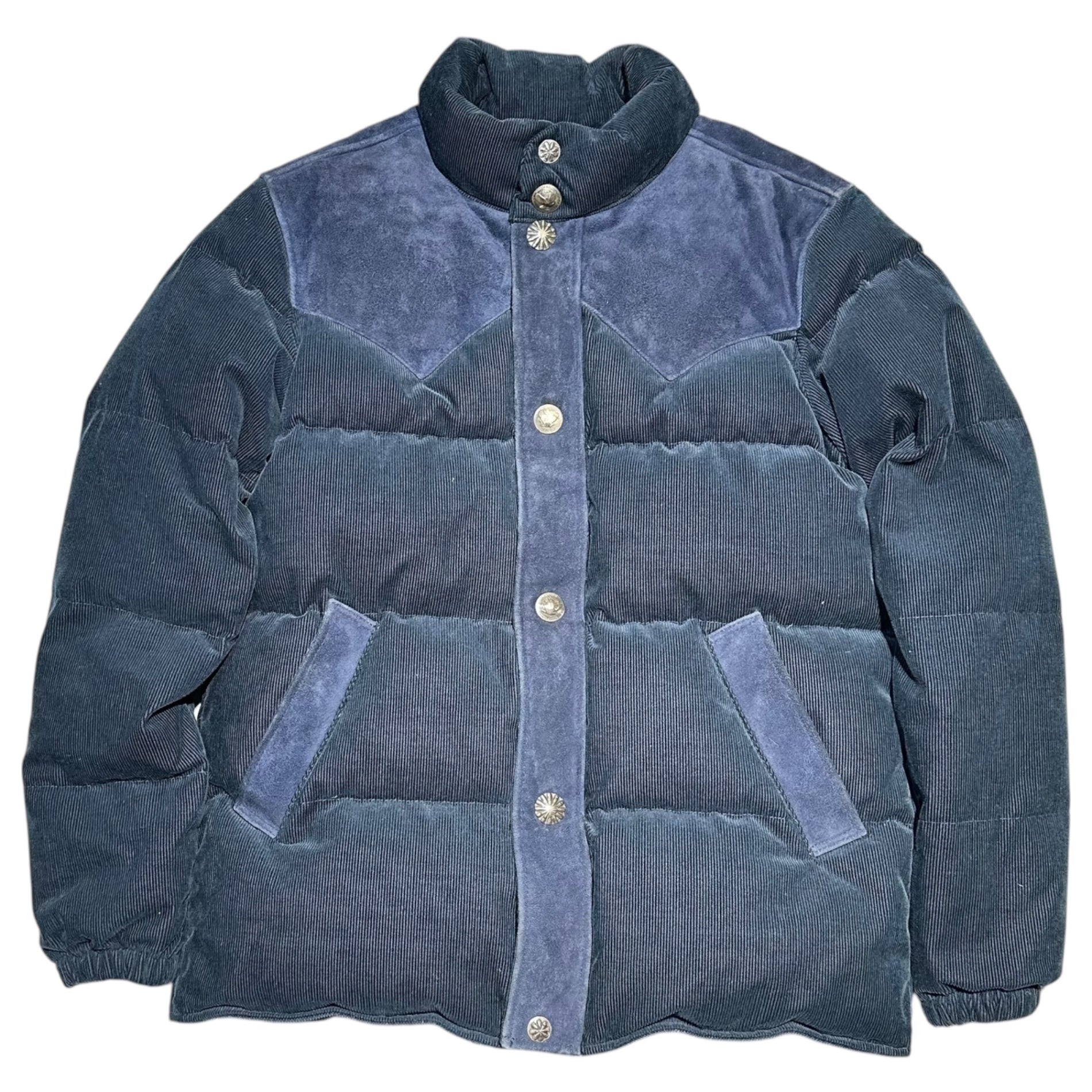 Ron Herman(ロンハーマン) Concho Button Suede Yoke Corduroy Down Jacket コンチョ ボタン スウェード ヨーク コーデュロイ ダウン ジャケット 表記無(M程度) ネイビー