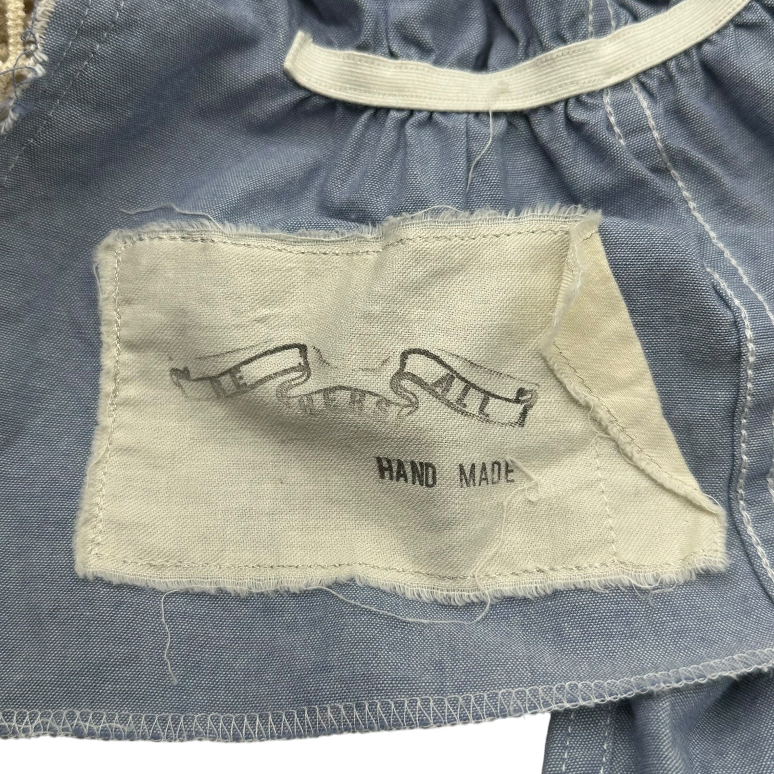 RehersalL(リハーズオール) US Navy vintage shirt remade with lace embellishments US NAVY 古着シャツリメイク レース装飾 シャツ FREE ブルー×アイボリー