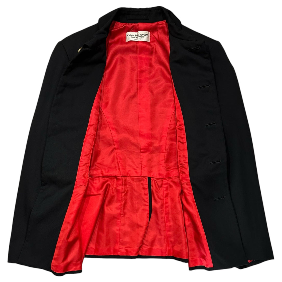 robe de chambre COMME des GARCONS(ローブドシャンブルコムデギャルソン) 1999AW Short Coat with Gold Buttons and Round Collar 金ボタン 丸襟 ショートコート RJ-100030 FREE ブラック×レッド 90's 90年代 AD1999 アーカイブ