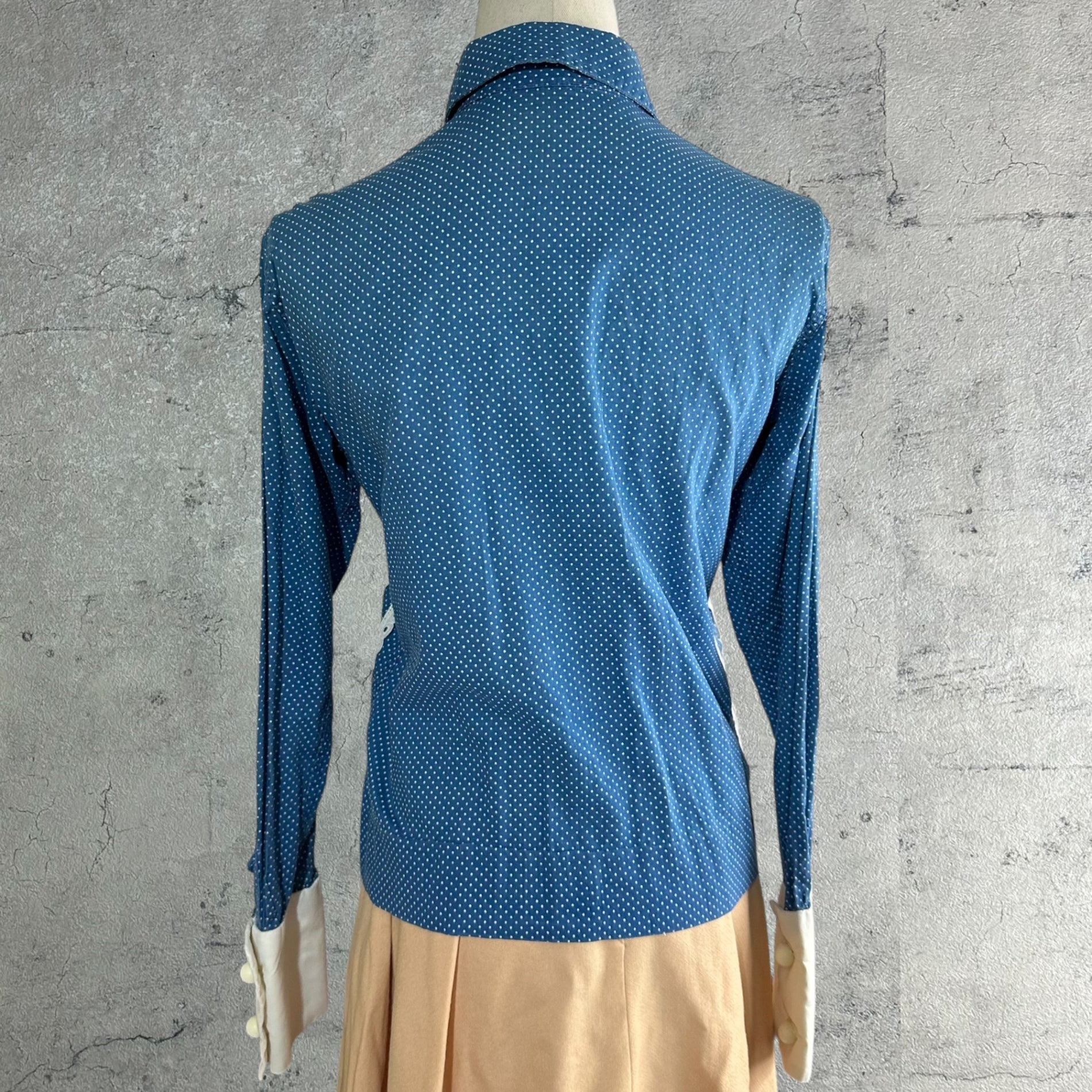 VINTAGE(ヴィンテージ) 60's glen of michigan Dot Pattern Lace Round Collar Blouse ドット柄 レース 丸襟 ブラウス 表記無(S~M程度) ブルー×ホワイト 推定60年代