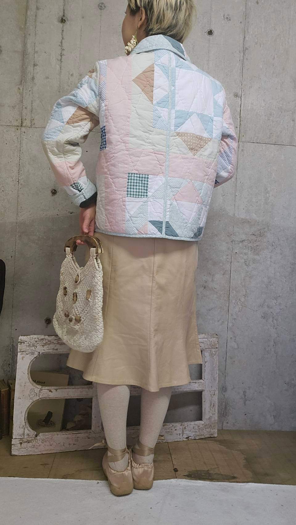 Euro Vintage(ヨーロッパヴィンテージ) Milk_レザー膝丈スカート 15(Lサイズ程度) ベージュ