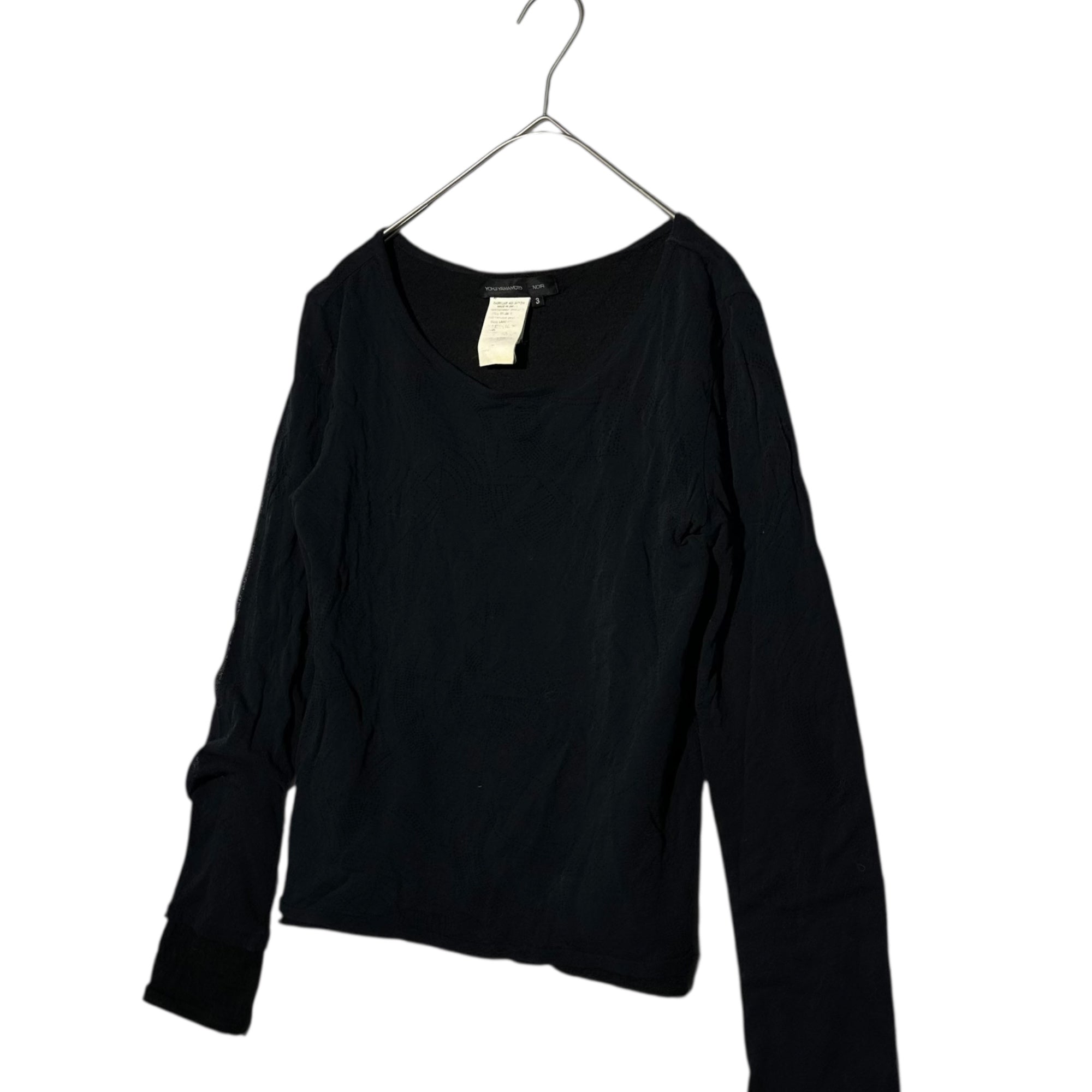 YOHJI YAMAMOTO+NOIR(ヨウジヤマモトプリュスノアール) Design Stitch Layered Sheer Top デザイン ステッチ レイヤード シアー トップス 3 ブラック Tシャツ カットソー